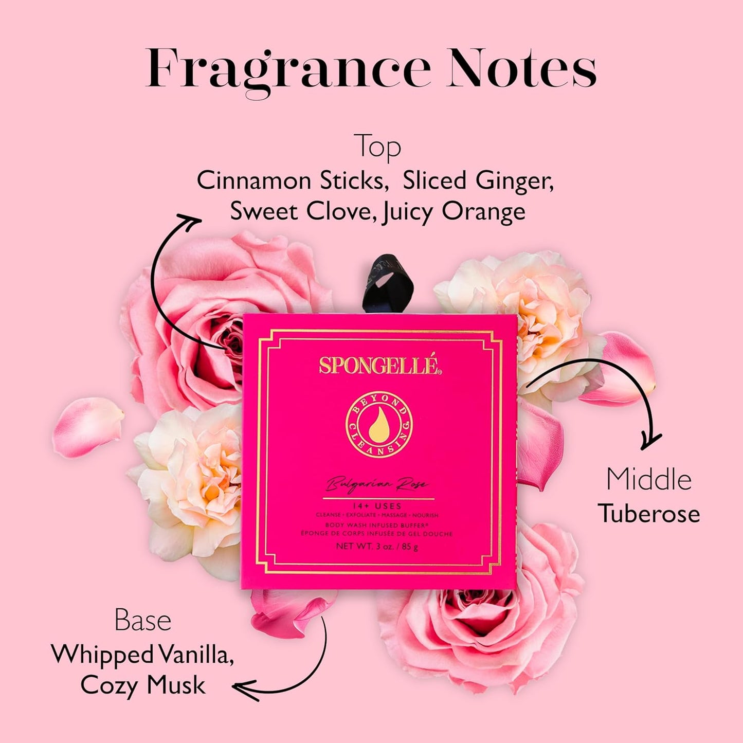 Spongelle Bulgarian Rose Wild Flower Buffer Body Scrubber with Box | Bath & Shower Loofah for Women | Exfoliator with Body Wash Infused | 14+ uses