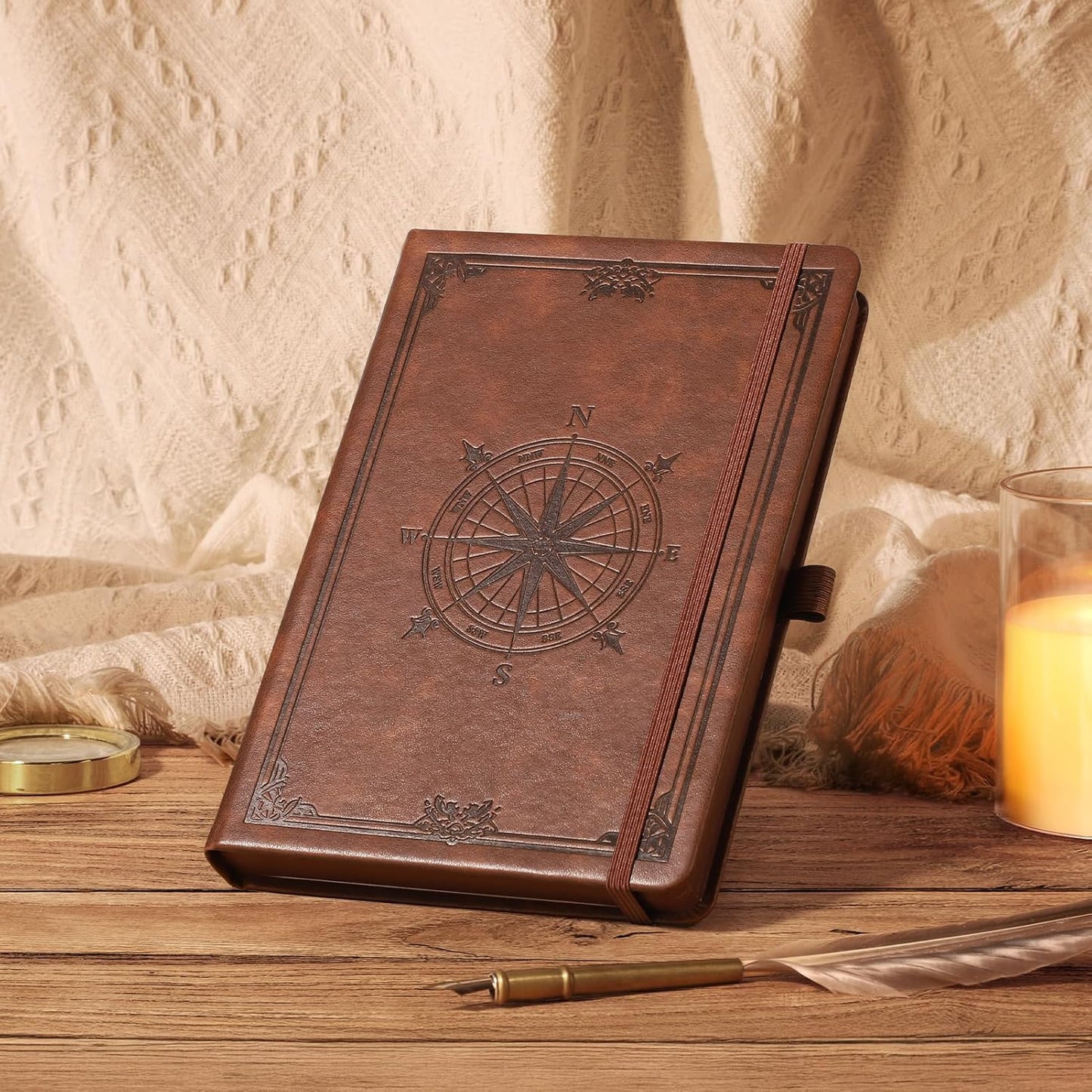 AHGXG Thick Journal Dotted Notebook for Men - 320 Numbered Pages A5 Notebook for Writing, 100gsm Dot Paper, Vintage Leather Hardcover, for Women Work Office School, 5.75'' X 8.38''- Brown