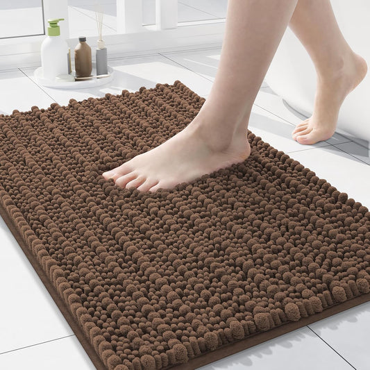Arotive Luxury Chenille Bathroom Rug Mat, Extra Soft Thick Absorbent Shaggy Bath Rugs, Non-Slip Machine Wash Dry, Plush Bath Mats for Bathroom, Shower and Tub, 24x16, Mocha