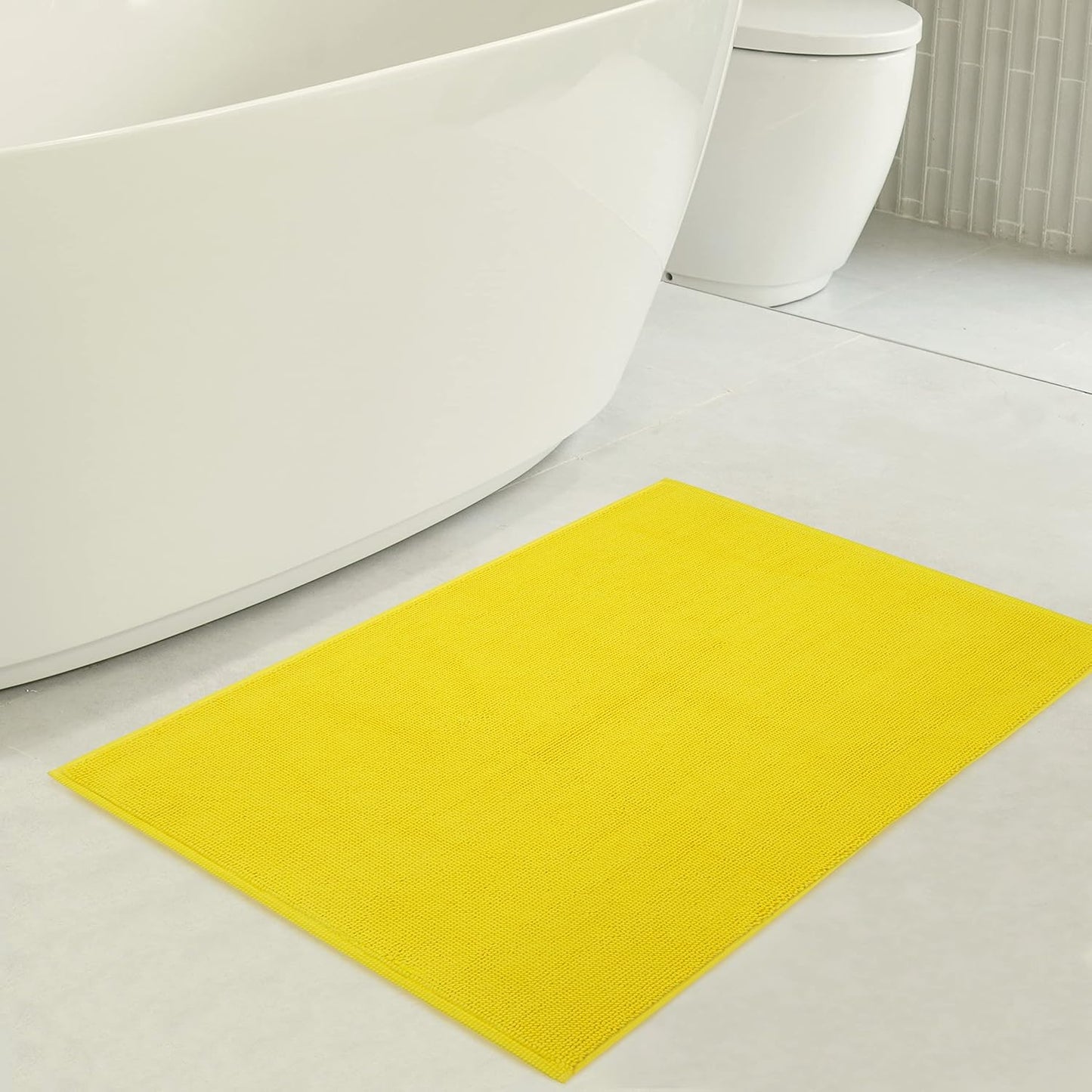American Soft Linen Bath Rug, 20 in 34 in 100% Cotton Bath Mats Rugs for Bathroom, Slip Reducer Washable Shaggy Form Area Rugs, Yellow Bath Rug