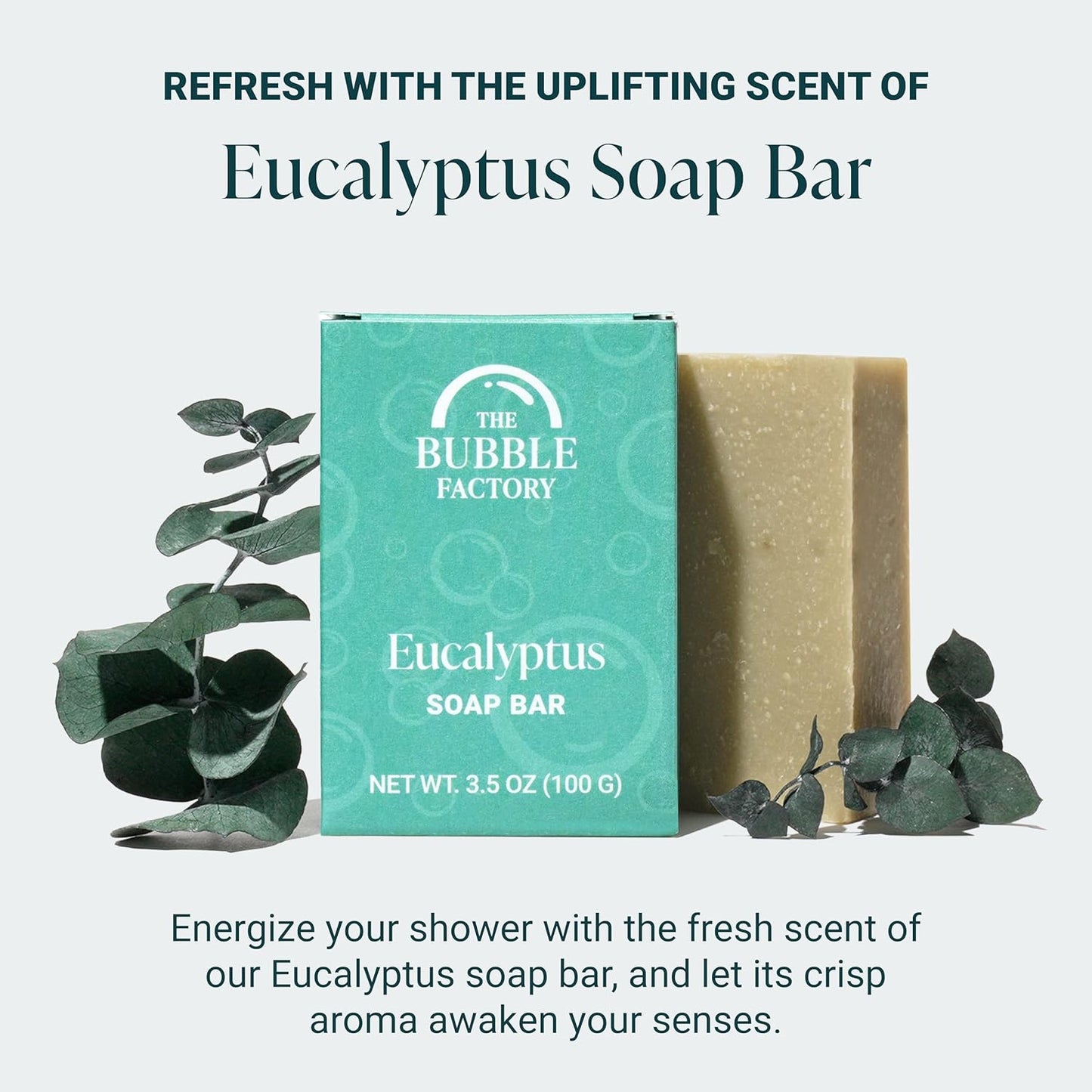 The Bubble Factory Handmade Soap, All Natural Soap for Women & Men, Hand, Bath & Body Natural Bar Soap, Vegan, Palm Oil Free, Made in USA with Shea Butter + Essential Oils, Eucalyptus, Single