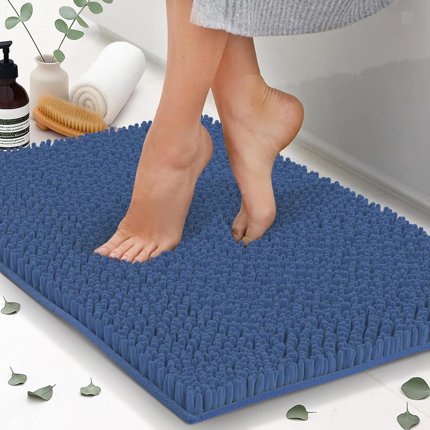 Chenille Bath Mats, Plush Absorbent Bath Mats Quick Dry, Soft & Machine Washable, Non Slip Carpet For Bathroom, Thick Bathroom Rugs, Shower Restroom Rug Mat, Alfombras De Baño, Bathrugs Matts, 22"x14"