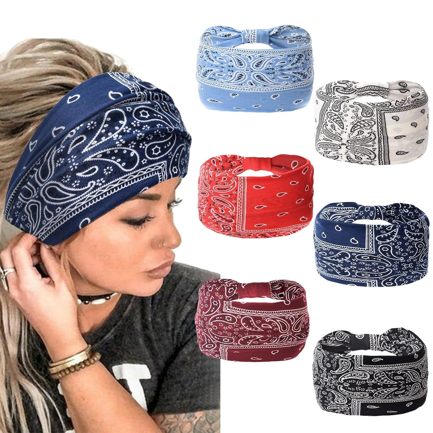 Yeshan Wide Bandana Headbands for Women Large Turban Head bands Stretch Knotted Head Wraps Floral Elastic Yoga Hair Bands Thick Headbands for Black Women and Girls
