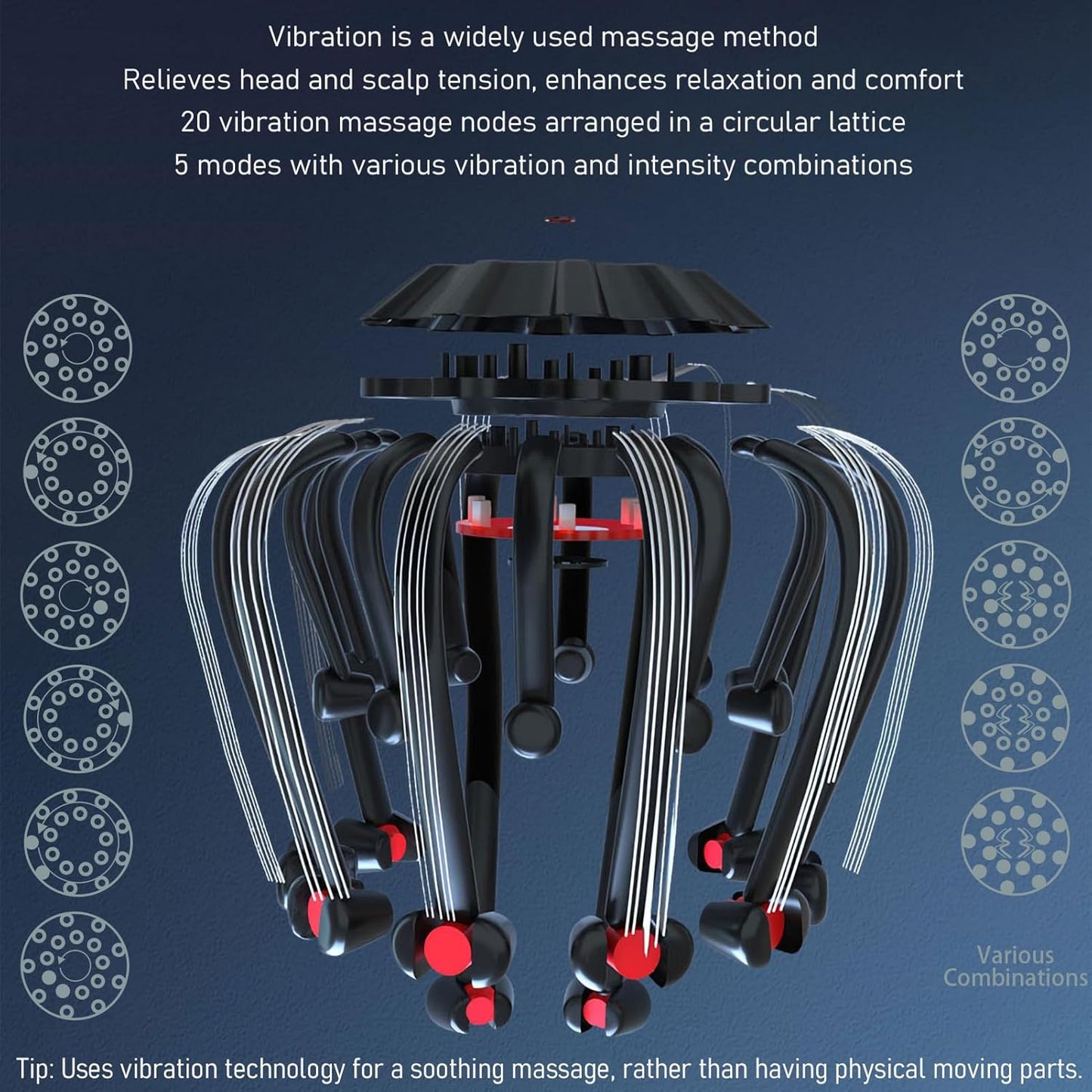 Electric Scalp Massager - Octopus Head Massager Stress Relax, 20 Claw Multi-Configuration Array Vibrating Nodes, 5 Modes, Bluetooth Music, Hair Scalp Relaxation, Fatigue Relief