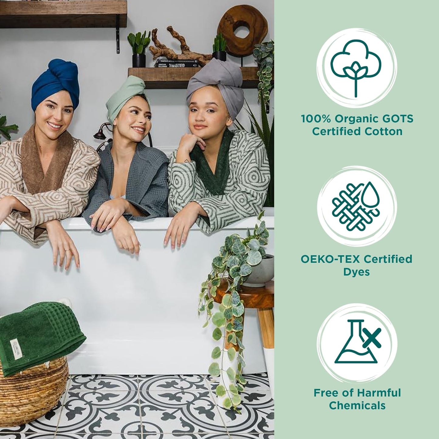 Sand Cloud Cotton Hair Towel Wrap, Sage - Quick Dry Hair Towel for Wet Hair - 100% Turkish Organic Cotton, Half Terry Weave with Binding Edge - 10" x 15" Lightweight, Frizz-Free Hair Drying Towel