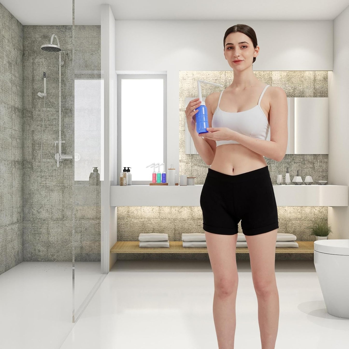 2pcs-Pack Peri Bottle 2IN1 Vaginal Douche- Postpartum and Perineal Care -Portable Hand Held 300ml Travel Bidet Sprayer for Women or Men -Handheld Jet Spray Bottle for Toilet-Portable Bidet-Blue+Pink