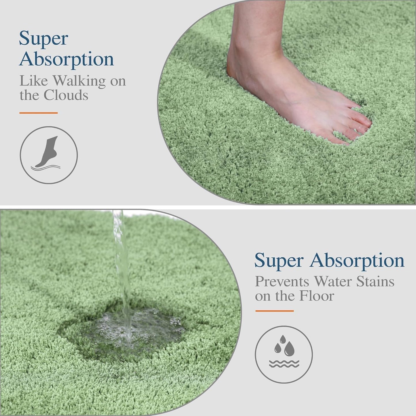 Walensee Bath Rug - Non Slip, Soft Microfiber Shaggy Bath Mat (20 x 32, Sage Green) Water Absorbent, Machine Washable, Thick Plush Shower Mat