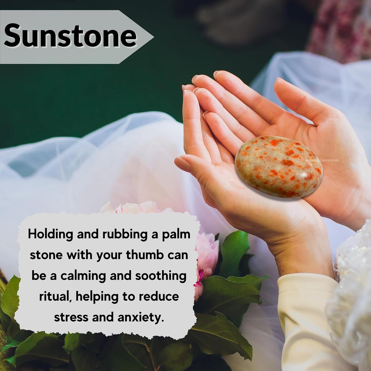 Amazing Gemstone Sunstone Crystals and Healing Stones - Large Palm Stone Crystals Piedra - Crystal for Good Luck, Positive Energy, Meditation - Unique Stocking Stuffers and Birthday Gifts for Women