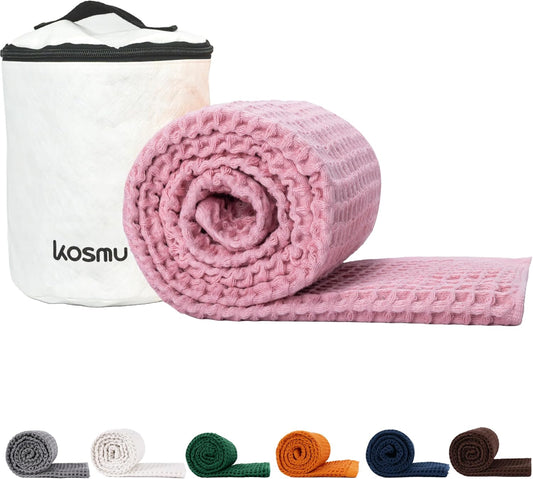 Luxury Japanese Cotton Waffle Bath Towel | Plush, Absorbent, and Quick Dry | Free Storage Bag Included (Sakura Pink, Bath Sheet, 67" x 34")