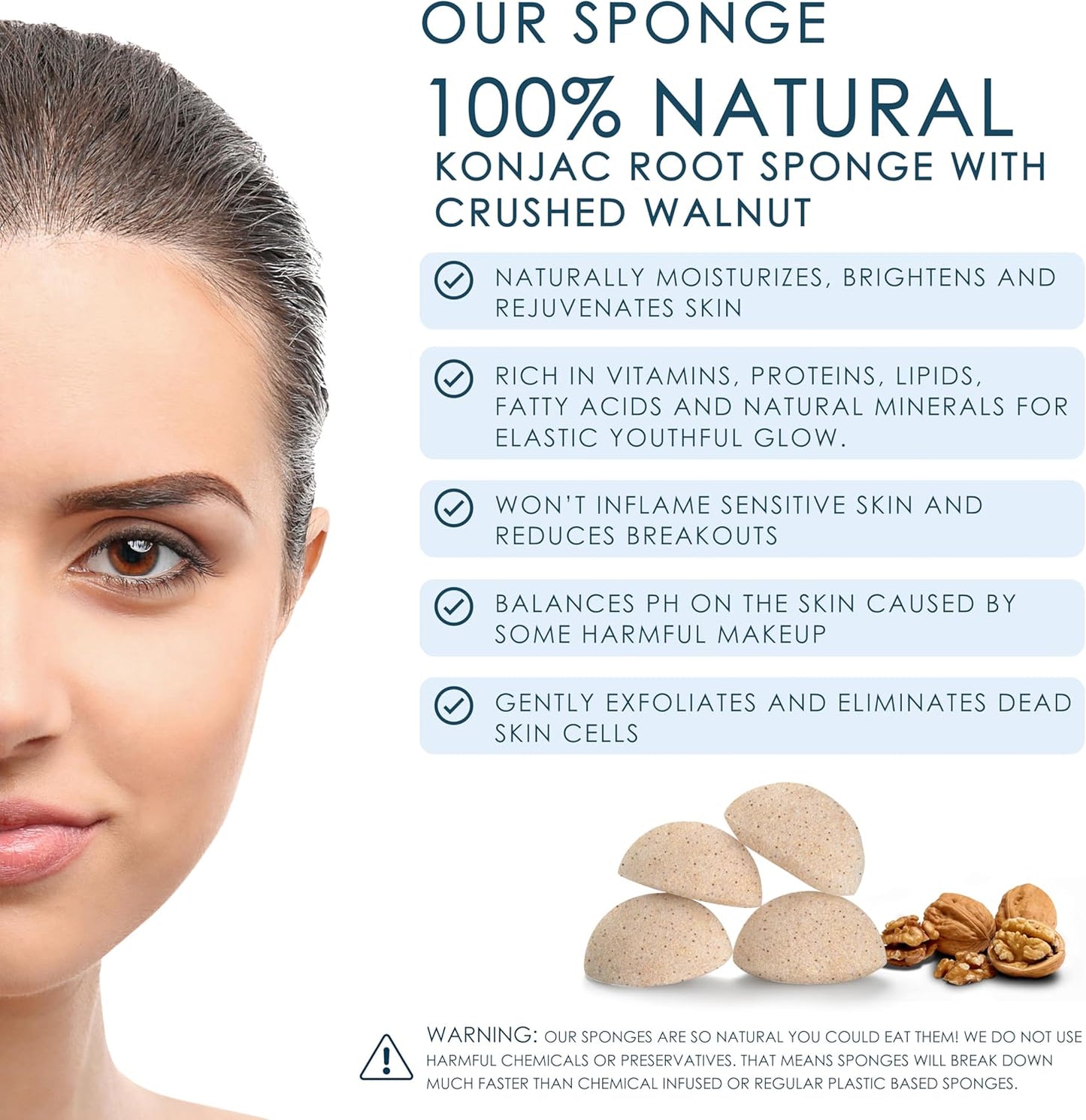 Konjac Exfoliating Face Sponge for Cleansing & Facials (4 Pack) | Microplastic Free 100% Natural | Non-Toxic | Biodegradable | Eco-Friendly | Plastic Free Packaging