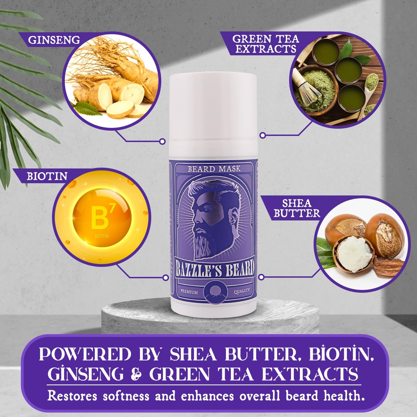 Bazzle's Beard Mask – Hydrating & Strengthening Mustache Conditioner Infused with Avocado Oil, Rejuvenating Beard Balm with Biotin for Hair Growth & Repair for Men, Facial Hair & Mustache Growth Balm