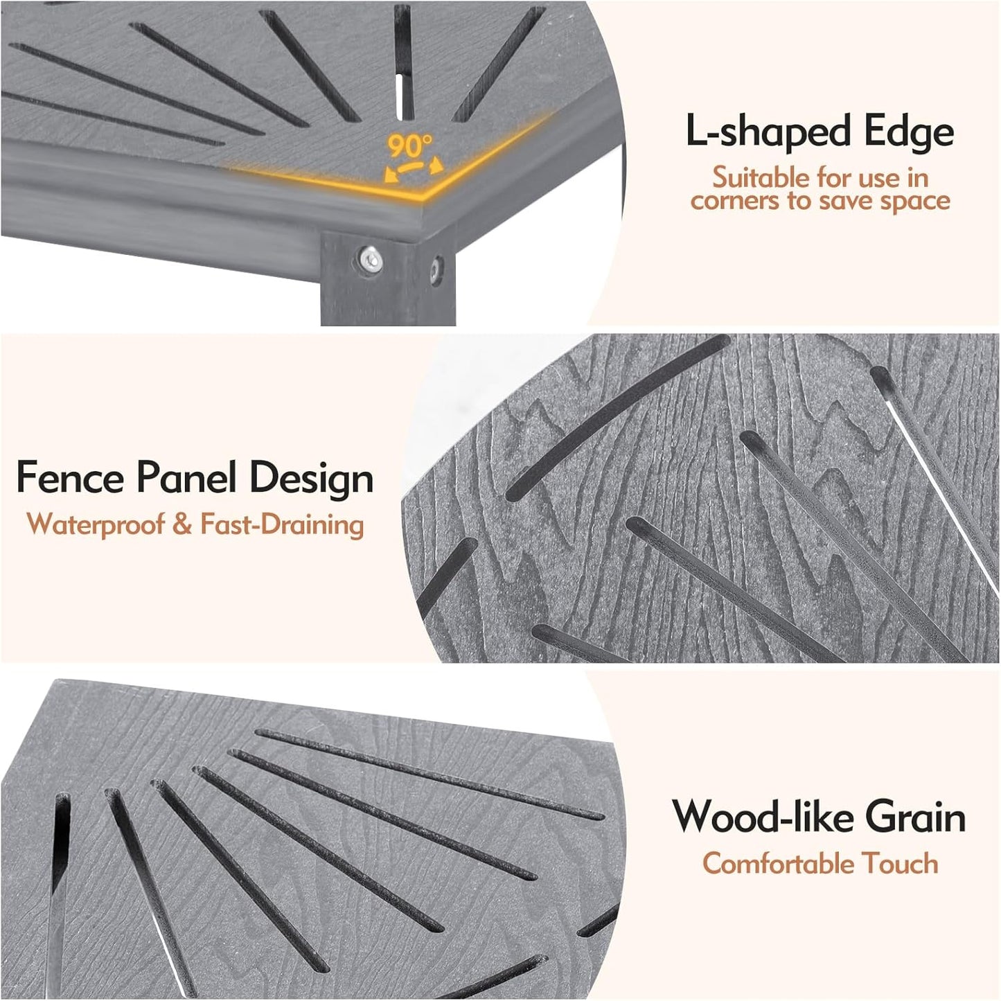 2-Tier Corner Shower Stool with Hooks & Soap Dish, HDPE Shower Bench for Shaving Legs, Wood-Like Shower Stool for Inside Shower with Non-Slip Foot Pads, Waterproof Shower Foot Rest (Grey)