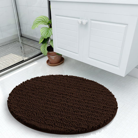 Arotive Luxury Round Chenille Bathroom Rug Mat, Extra Soft Thick Absorbent Shaggy Bath Rugs, Non-Slip Machine Wash Dry Plush Bath Mats for Bathroom, Shower and Tub, 24x24, Brown