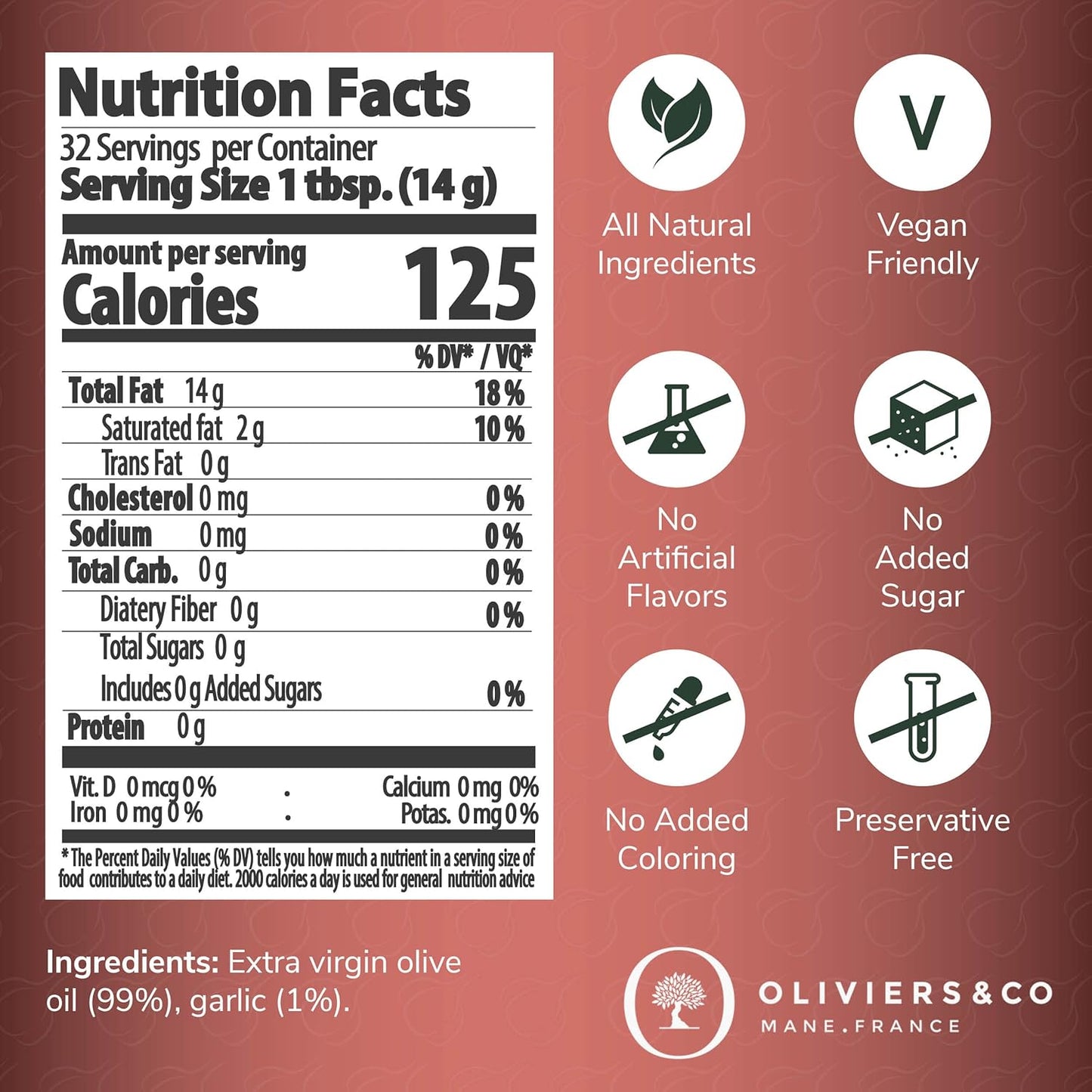 Fresh Garlic Olive Oil by Oliviers & Co. | Italian Extra Virgin Olive Oil for Cooking & Dipping | Gourmet Flavored EVOO, Cold Pressed, All-Natural (16.8 Fl Oz)