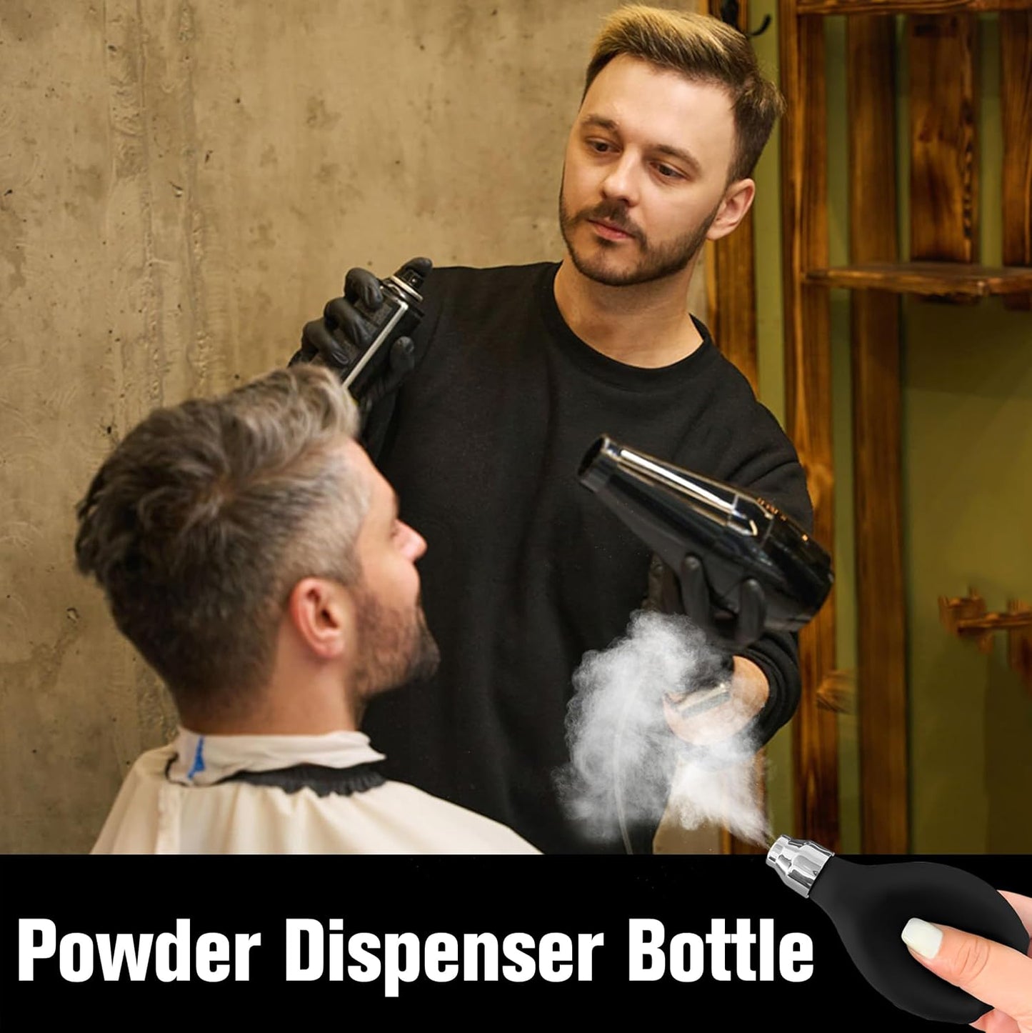 Powder Barber Spray Bottle, Empty Dispenser Blower, 3.38oz/100ml Refillable Hair Fiber Applicator Use Dry Shampoo, Gently Release Cornstarch Onto Neck Area, Make Client Comfortable After Hair Cut