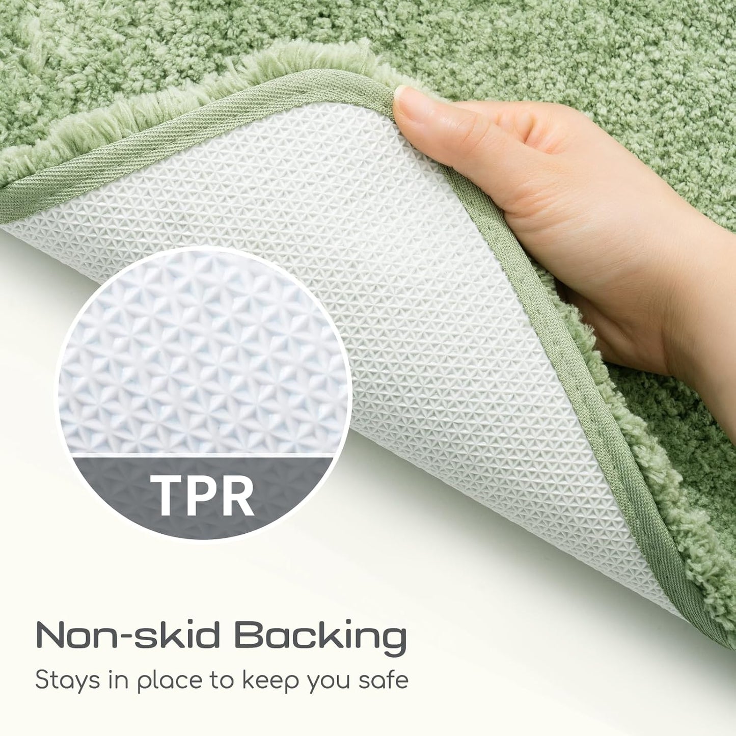 ROSMARUS Shaggy Bath Rugs Non-Slip 28”X48”, Extra Long Bathroom Mat with Fluffy Soft & Water Absorbent Microfiber, Shower Carpet, Machine Washable Bathroom Rug for Floor Tub, Green