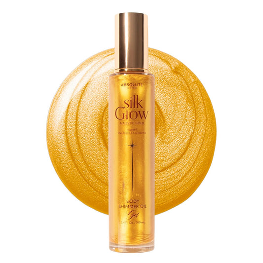Absolute New York - Silk Glow Shimmer Mist Glow, Radiant, Shimmer Body & Face & Hair, Shea Butter, Coconut Oil, Vitamin E (SBGS15 Majestic Gold Gel, 3.4 fl oz)