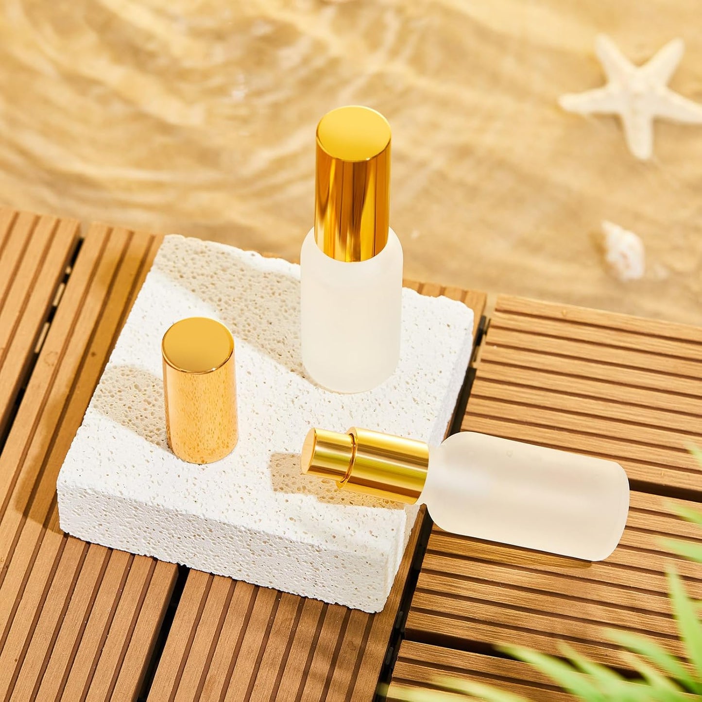 Roshtia 30 Pcs 1 oz/ 30 ml Gold Glass Spray Bottle Refillable Perfume Atomizer Clear Decorative Empty Bottles with Fine Mist Sprayer Pump for Face Body Travel