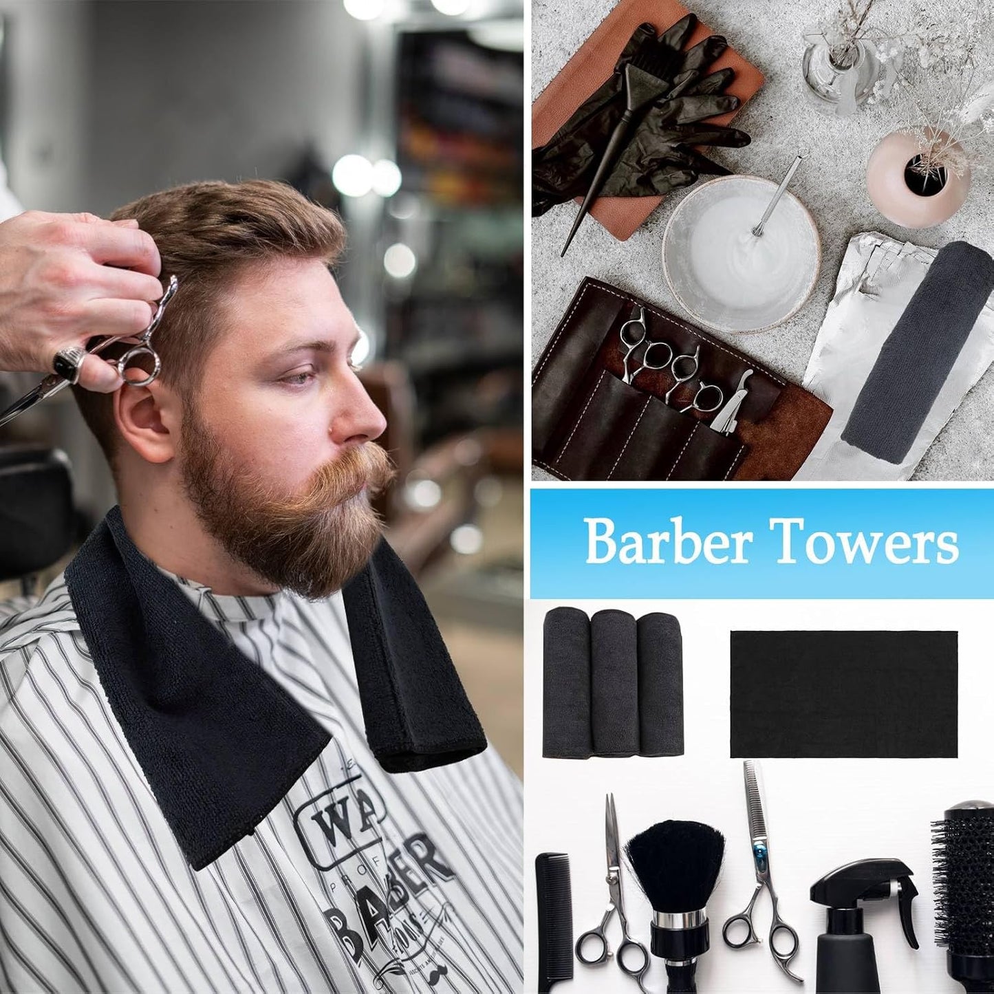 6 Pack Black Salon Towels, Super Soft and Absorbent Microfiber Hair Towel for Salon, Bath, Spa, Pool and Home, 27 inch X 16 inch, Black