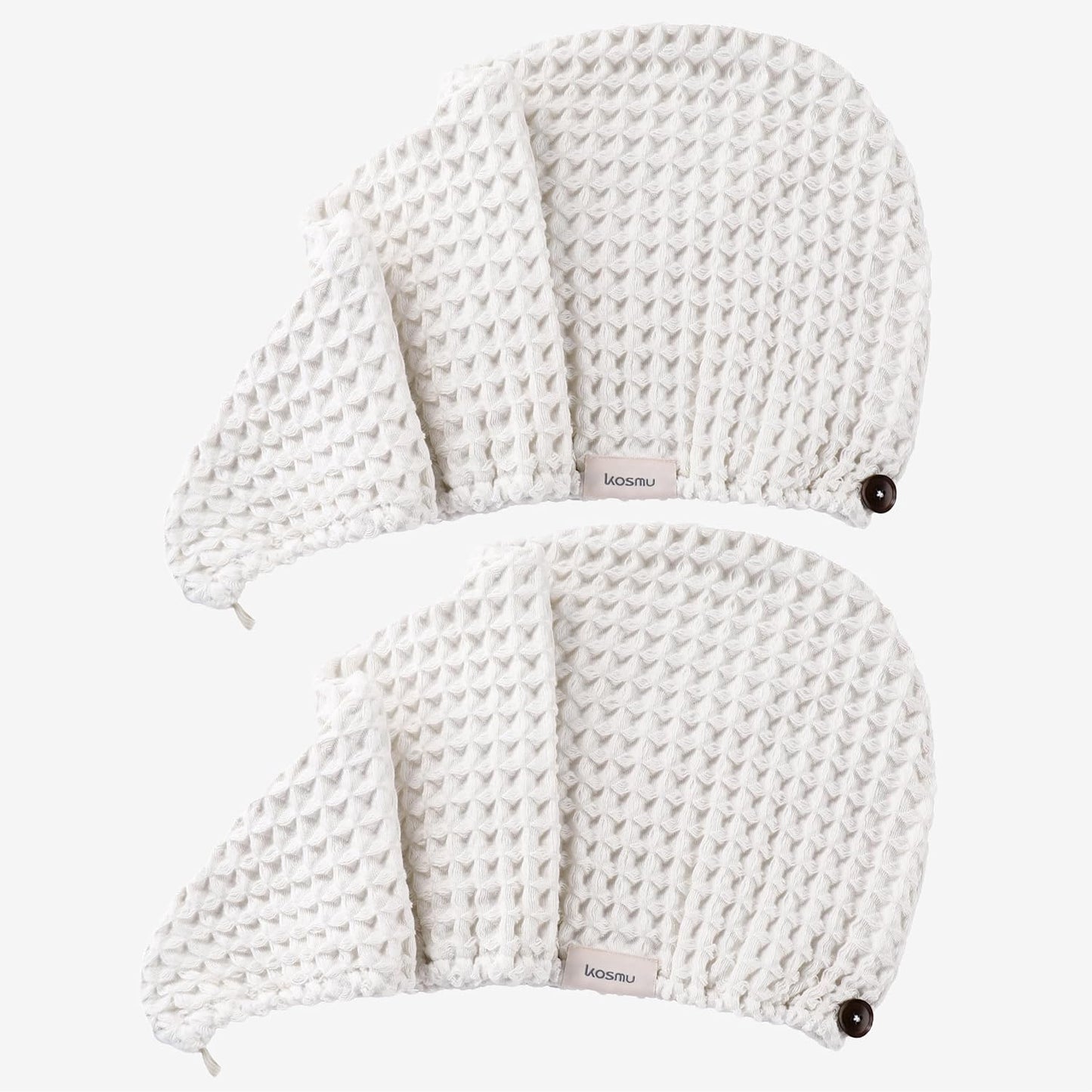 Hair Towel | 2 Pack, 100% Cotton Silk Hair-Drying Waffle Wrap Turban for Women, Ultra-Absorbent, Anti Frizz, Hair Damage Protection for Straight and Curly Hair (Shell White, 2 Pack)