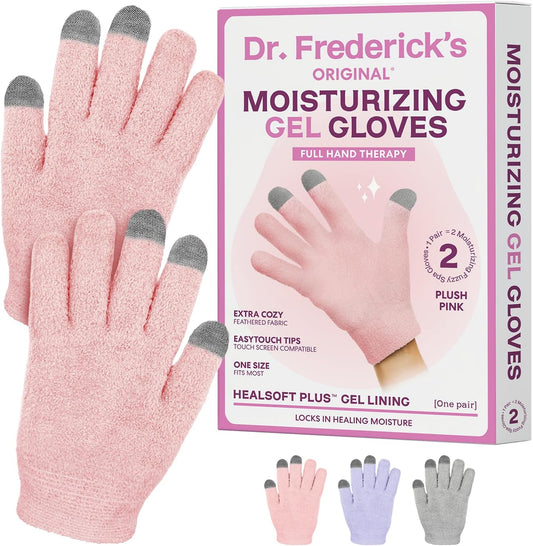 Dr. Frederick’s Original Moisturizing Gel Gloves – Deep Moisturizing and Fast Relief for Dry Hands – Touchscreen-Friendly – Mango Butter, Shea Butter, Jojoba, & Coconut Oil - Plush Pink