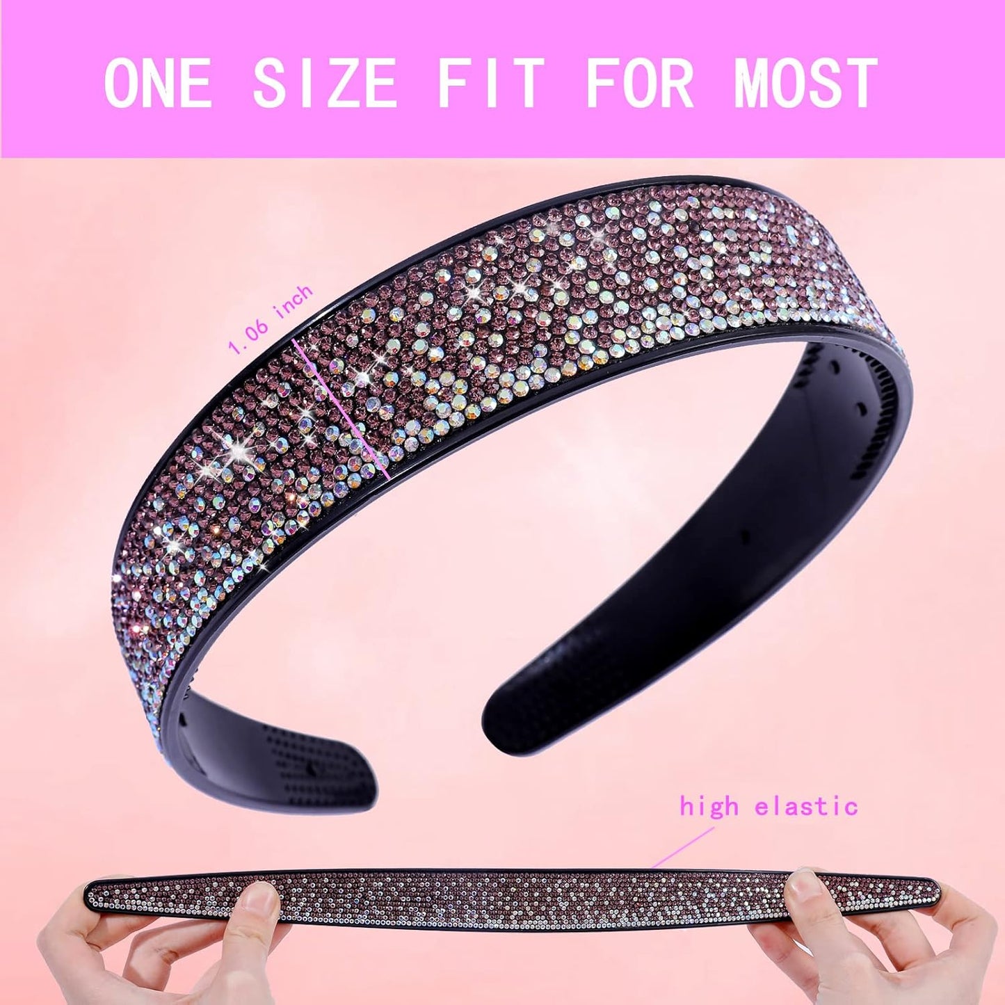 Rhinestone Headbands for Women Sparkly,4PCS Tie Dye Crystal Headband Non Slip,Tooth Hair Bands Rhinestone Hair Hoop,Comfortable Daily Prom Party Head Accessories