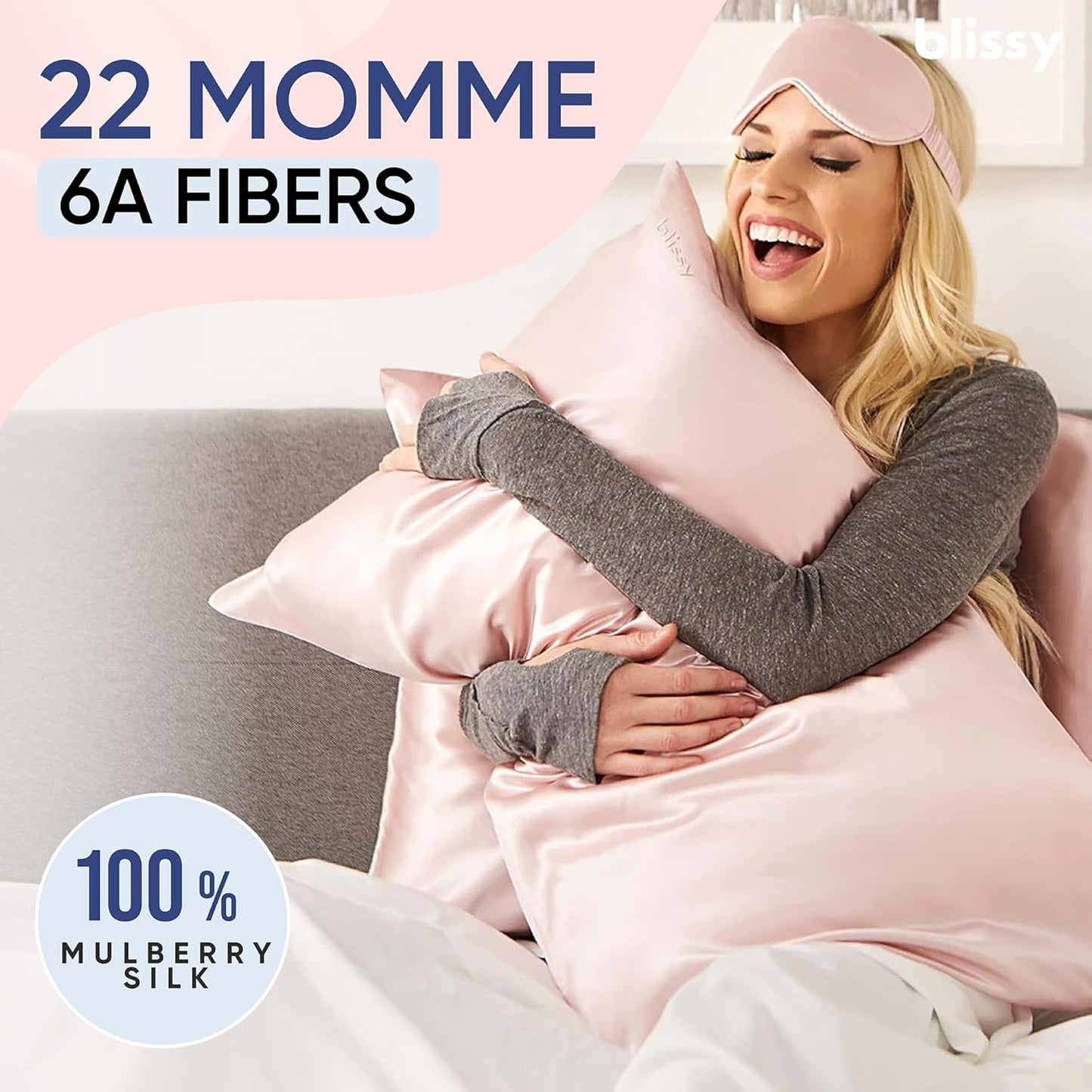 Blissy Silk Pillowcase - 100% Pure Mulberry Silk - 22 Momme 6A High-Grade Fibers - Silk Pillow Cover for Hair & Skin - Regular, Queen & King (Pink, Standard)