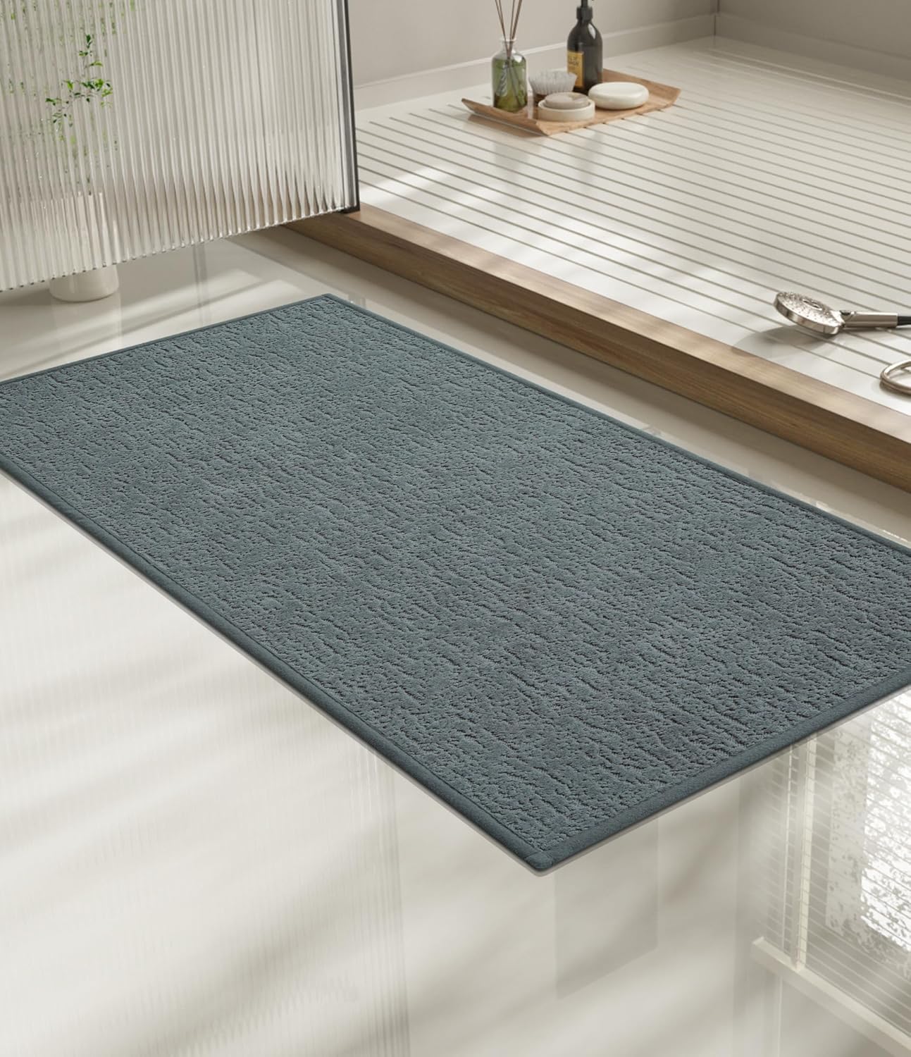 chakme Bathroom Rugs Mat 32x17, Ultra Thin Non Slip Bath Mat Quick Dry Absorbent Bath Mat for Bathroom Floor, (Light Blue, 32"x17")