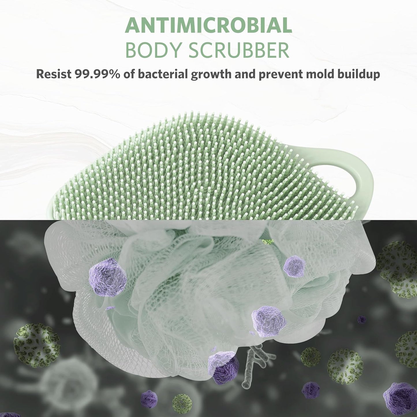 Sndyi Silicone Body Scrubber, Gentle Exfoliating Body Scrubber for Sensitive Skin, Leaf Shaped Shower Scrubber for Body with Lathering Bristles, Silicone Loofah Body Brush for Showering, Green