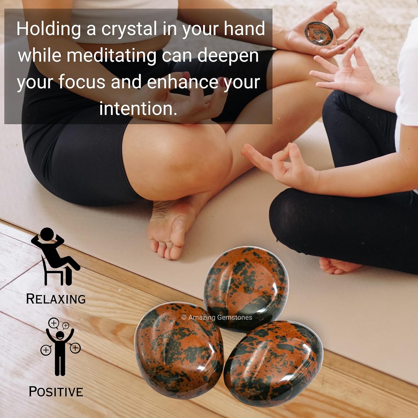 Amazing Gemstone Mahogany Obsidian Crystals and Healing Stones - Large Palm Stone Crystals Piedra - Crystal for Good Luck, Positive Energy, Meditation - Unique Stocking Stuffers Gifts for Women, Men