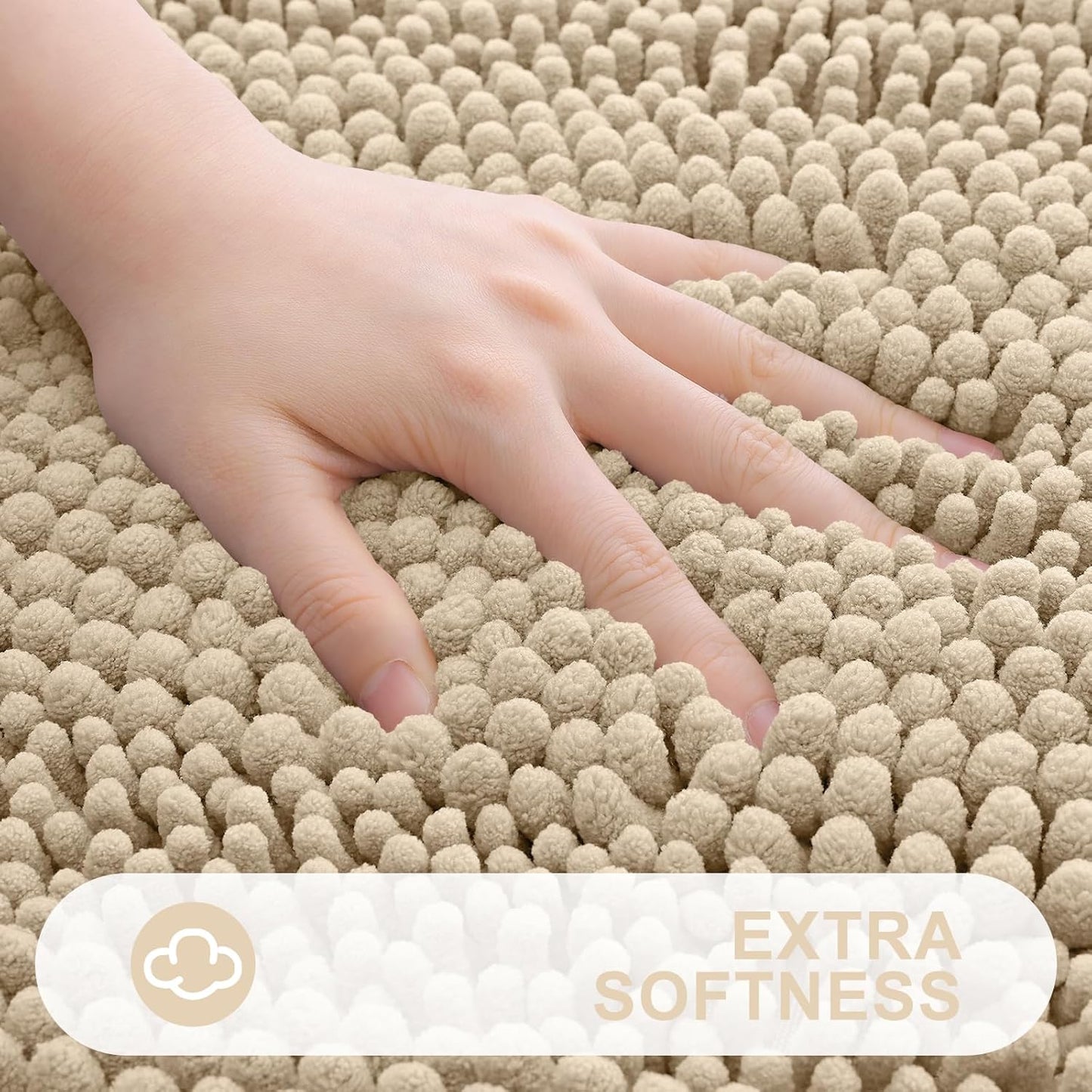 Grandaily Chenille Striped Bathroom Rugs 47x32, Extra Thick and Absorbent Bath Mats, Non-Slip Soft Plush Shaggy Shower Carpet, Machine Wash Dry, Bath Rug for Bathroom, Beige