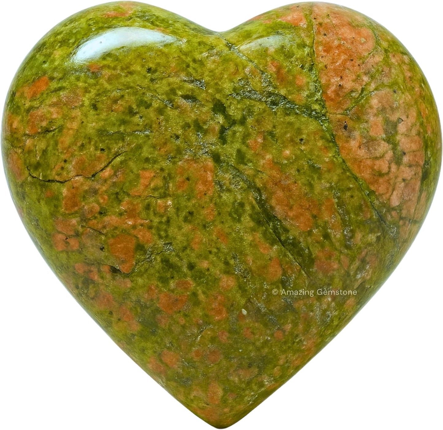 Amazing Gemstone Unakite Crystal Heart Palm Stone - Pocket Massage Worry Stone for Natural Body Chakra Balancing, Reiki Healing and Crystal Grid