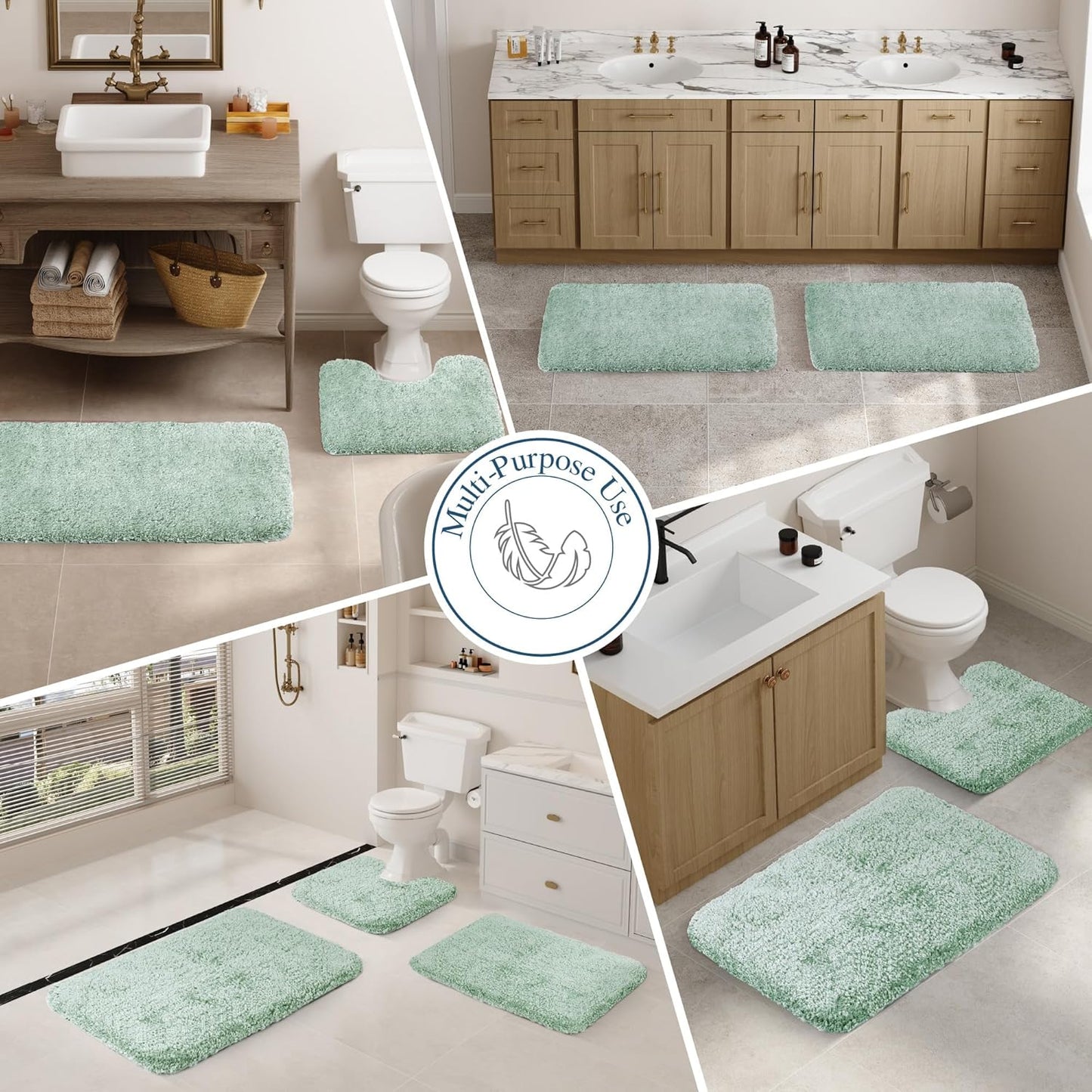 Walensee Bathroom Rug Non Slip Bath Mat (16 x 24, Aqua) Water Absorbent Soft Microfiber Shaggy Bathroom Mat Machine Washable Bath Rug Thick Plush Rugs for Shower