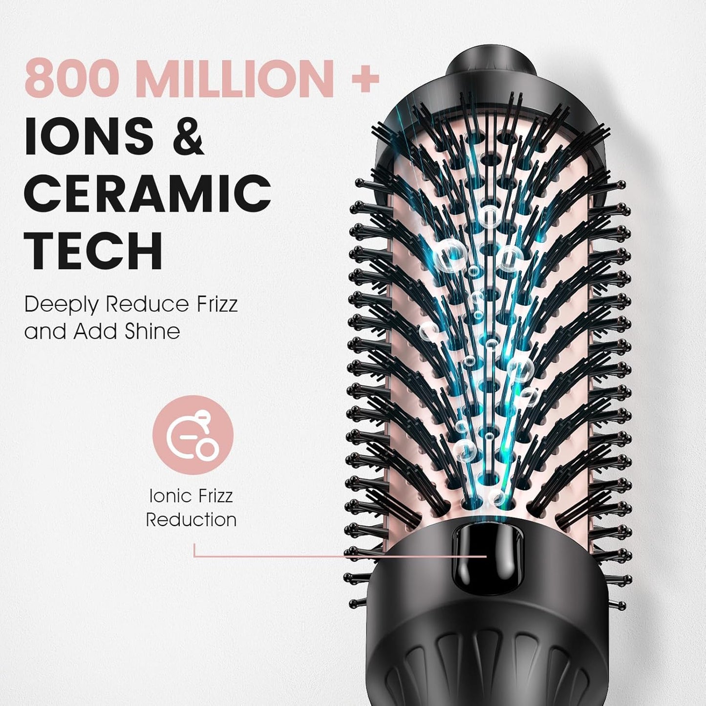 Zavarea Thermal Brush, 1.5 Inch Heated Round Brush for Blowout Look, Hot Styler with 800M Negative Ions & Ceramic for Less Damage & Frizz, Boosts Shine & Easy to Use, Dual Voltage, Elegant Black