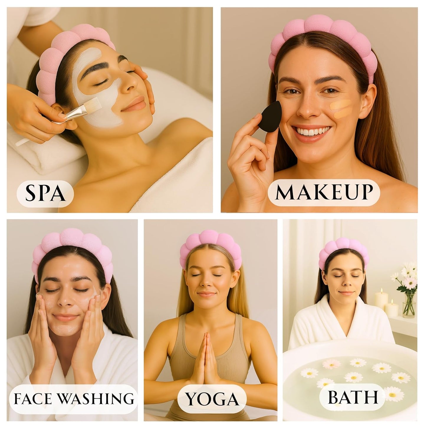 Skincare Headband - Hair band for Washing Face & Makeup Headband for Women - Terry Cloth Hairband for Spa & Skincare Routines - Perfect for Face Wash & Makeup Application (Pastel Pink)