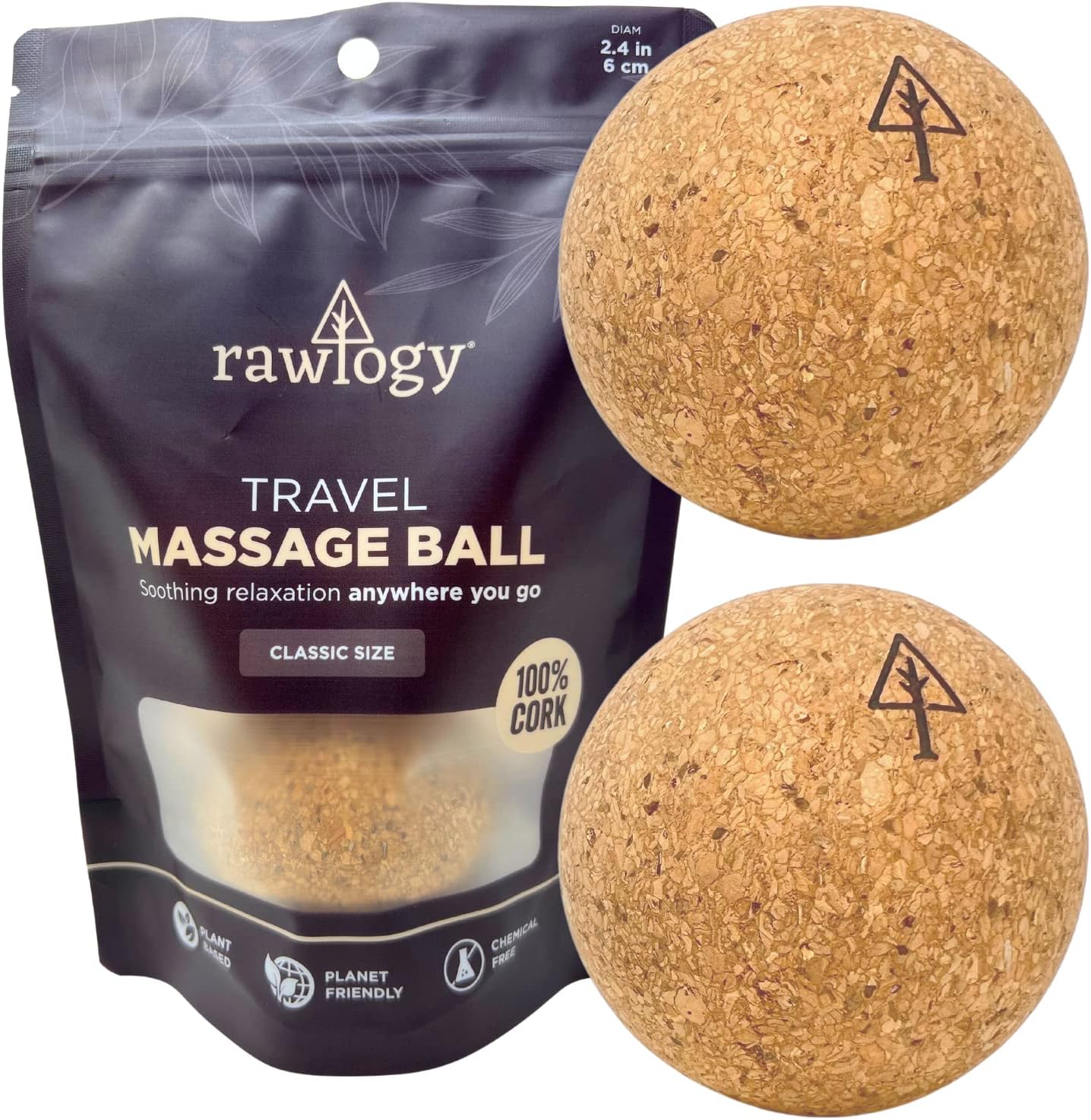 Travel Cork Massage Ball | Lightweight, Sustainable Alternative to Lacrosse Ball for Muscle Pain Relief (2.5 Inch (Pack of 2), Sanded Cork)