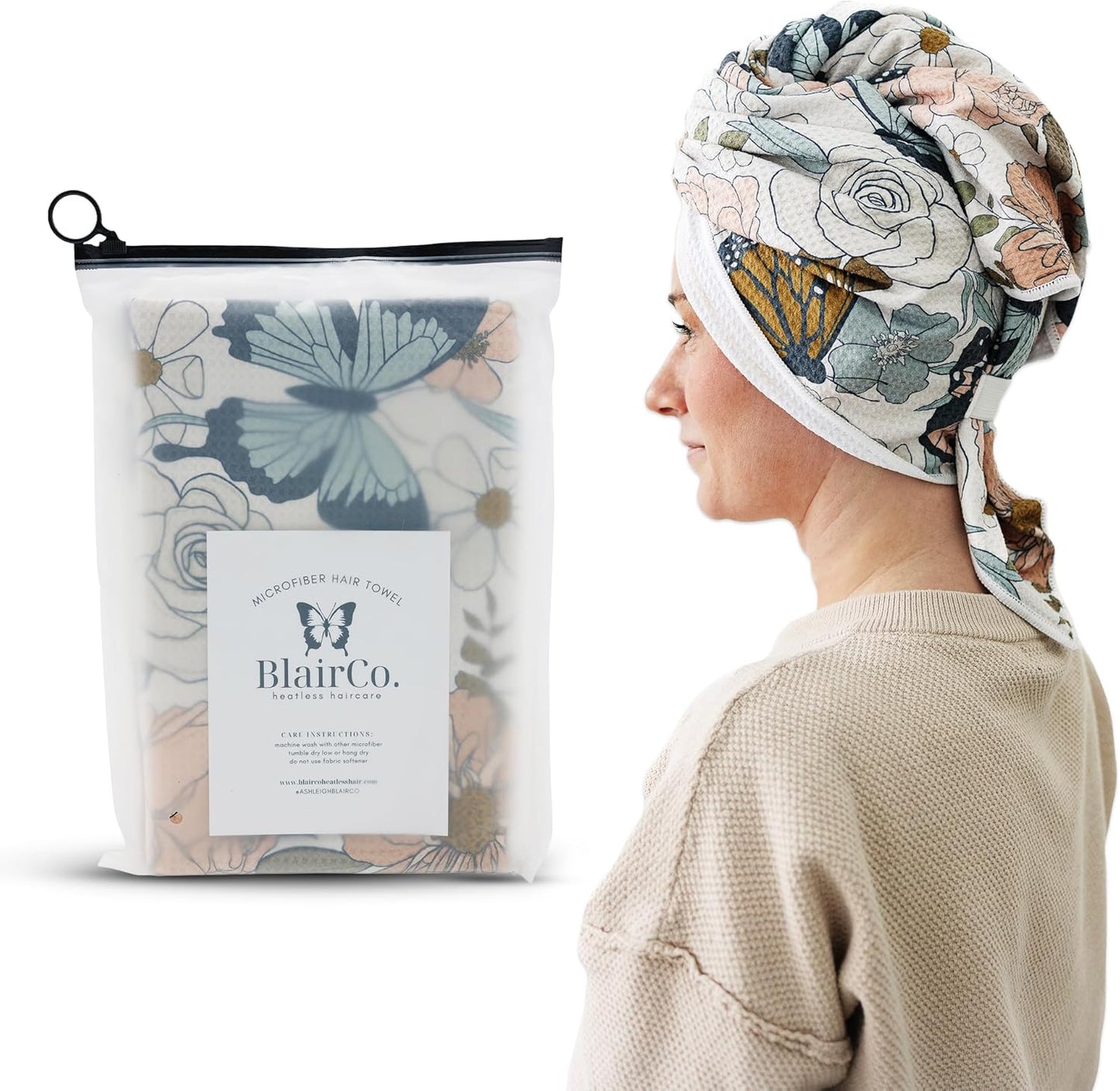 Microfiber Hair Towel Wrap for Women - Anti-Frizz Quick Dry Hair Wrap for Long Hair - Hair Towels for Women, Hair Drying Towel Wrap - Floral Butterfly