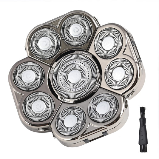 Men's Electric Shavers Replacement Heads 9 Blades Head Replaceable Alternate Floating Washable Electric Razor Shaver Head（Silver）
