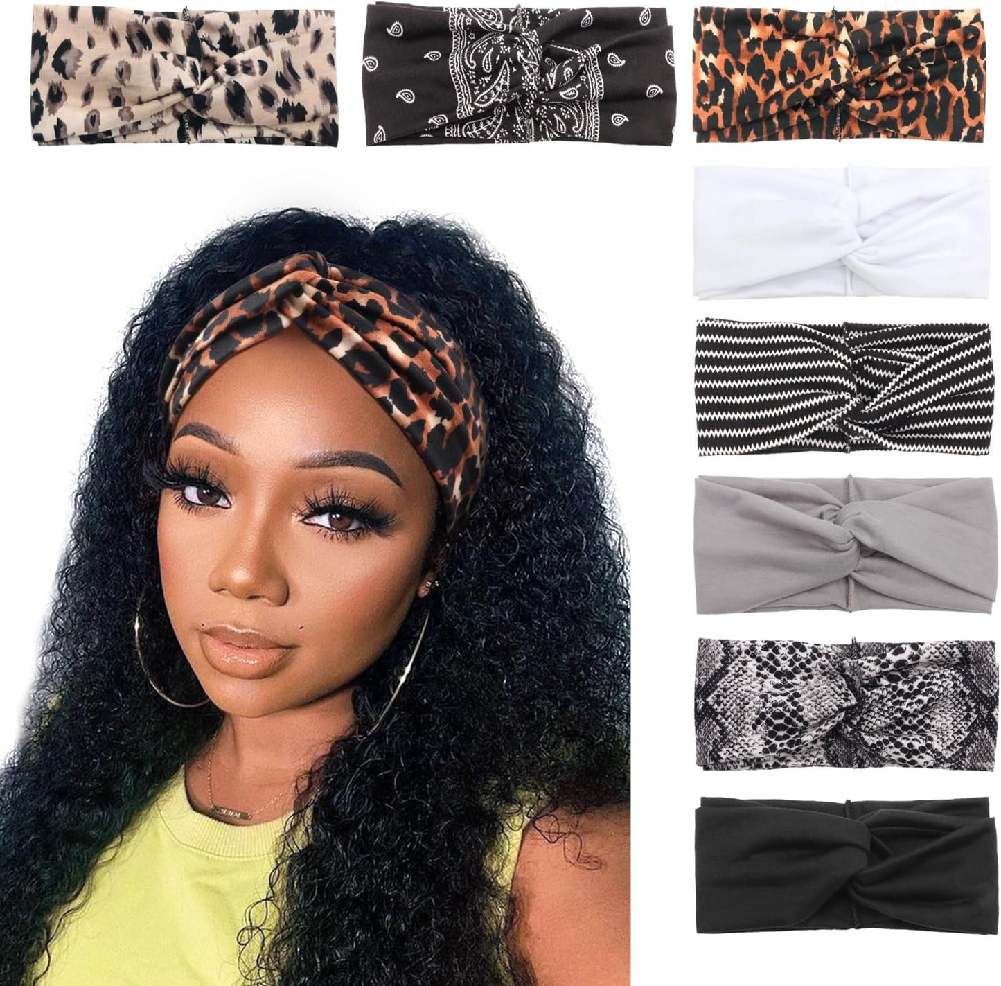 DRESHOW 8 Pack Headbands for Women Yoga Knotted Headbands Elastic Criss Cross Hair Accessories Sports Head Wrap Non Slip