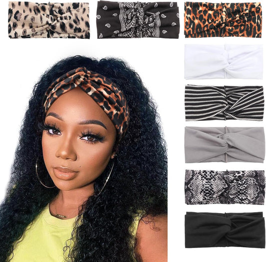 DRESHOW 8 Pack Headbands for Women Yoga Knotted Headbands Elastic Criss Cross Hair Accessories Sports Head Wrap Non Slip