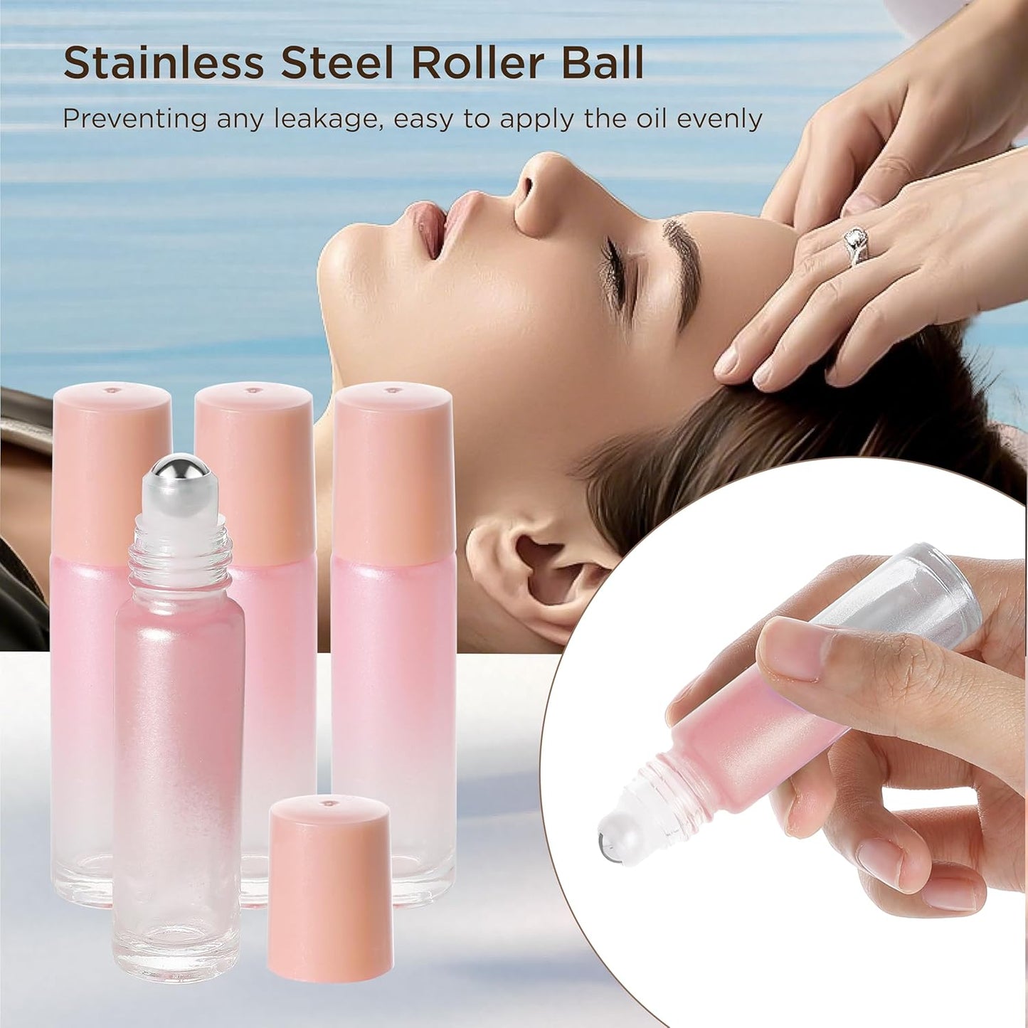 Essential Oil Roller Bottles, 10ml Thick Glass Perfume Roller Bottles with Funnel Opener and Dropper Colored Glass Empty Bottles with Stainless Steel Roller Balls (Pink, 4 Pack)