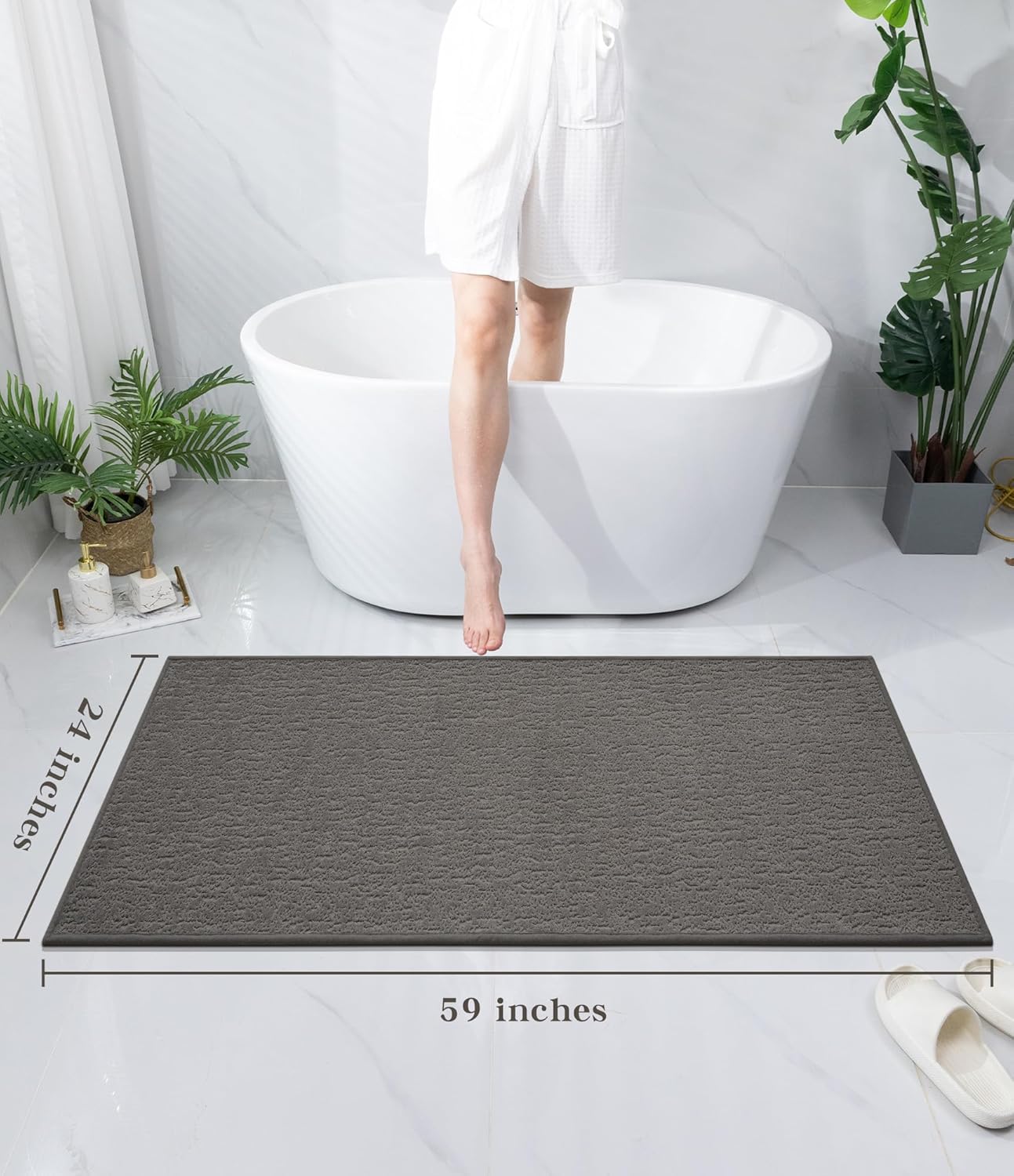 chakme Bathroom Rugs Mat 59x24, Ultra Thin Non Slip Bath Mat Quick Dry Absorbent Bath Mat for Bathroom Floor, (Dark Grey, 59"x24")