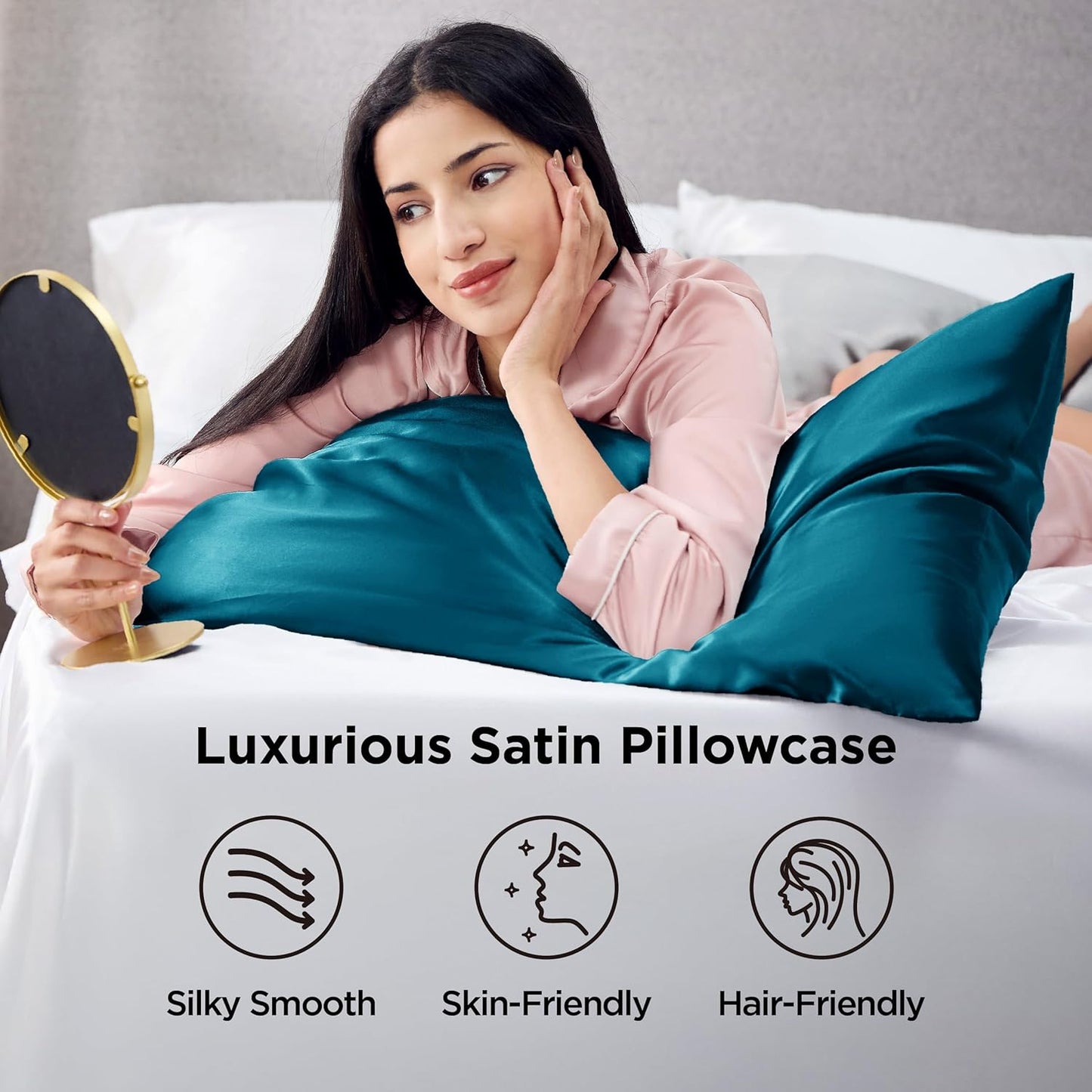 Bedsure Satin Pillowcases, Similar to Silk Pillow Cases Queen Size Set of 2, Pillow Case for Sleeping Women with Envelope Closure, Gifts for Women Men, Teal, 20x30 Inches, 2pcs