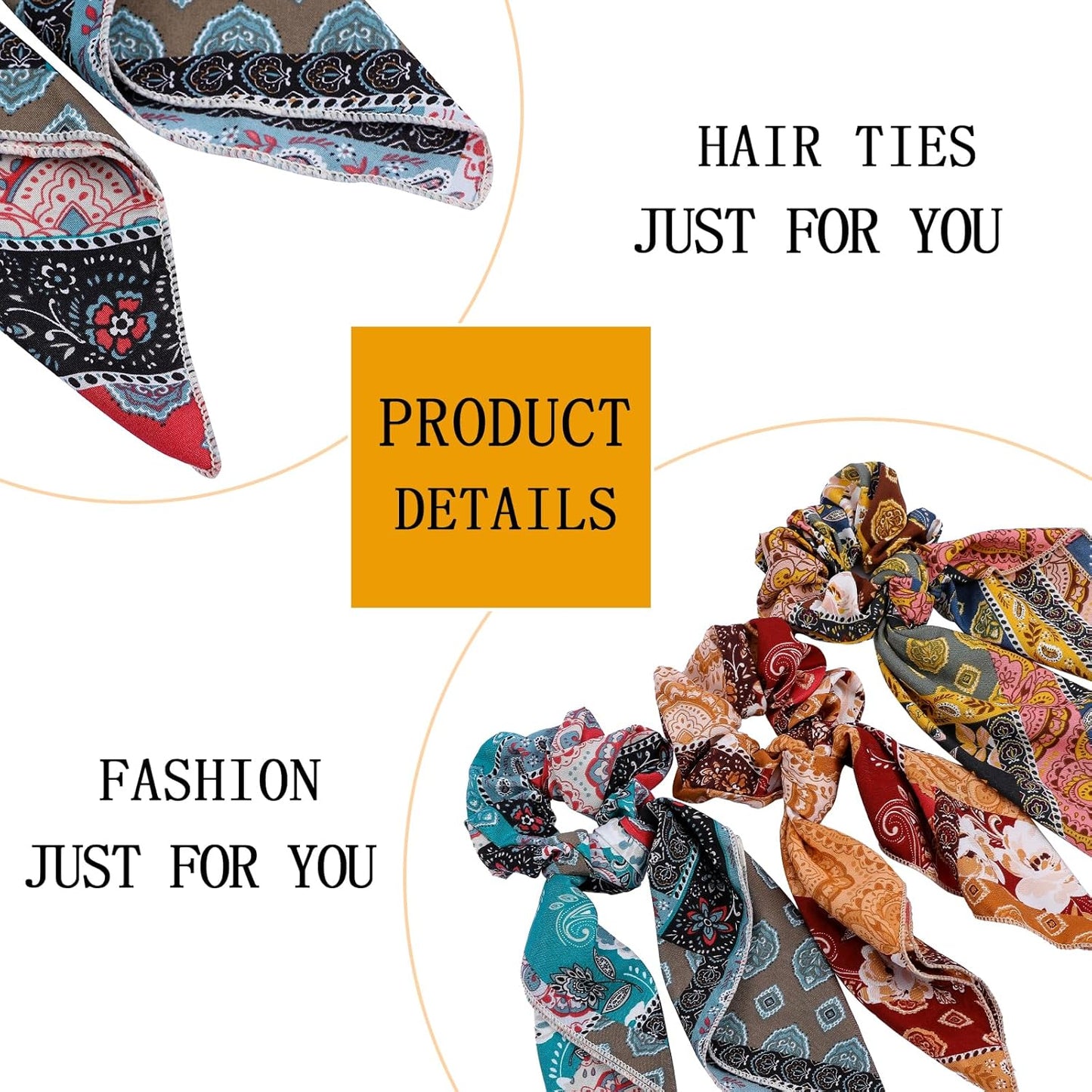 Paisley Scrunchie Hair Accessories - Chiffon Hair Scarf Bandana, Scrunchies, Ribbons, Ponytail Holders, and Bow Scrunchies for Women (6PCS)