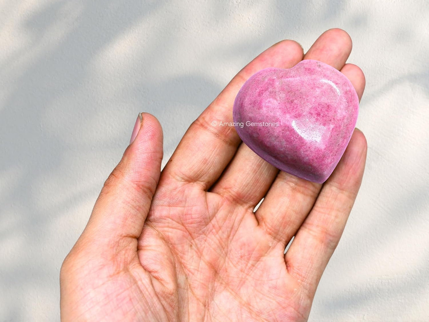 Amazing Gemstone Thulite Crystal Heart Palm Stone - Pocket Massage Worry Stone for Natural Body Chakra Balancing, Reiki Healing and Crystal Grid