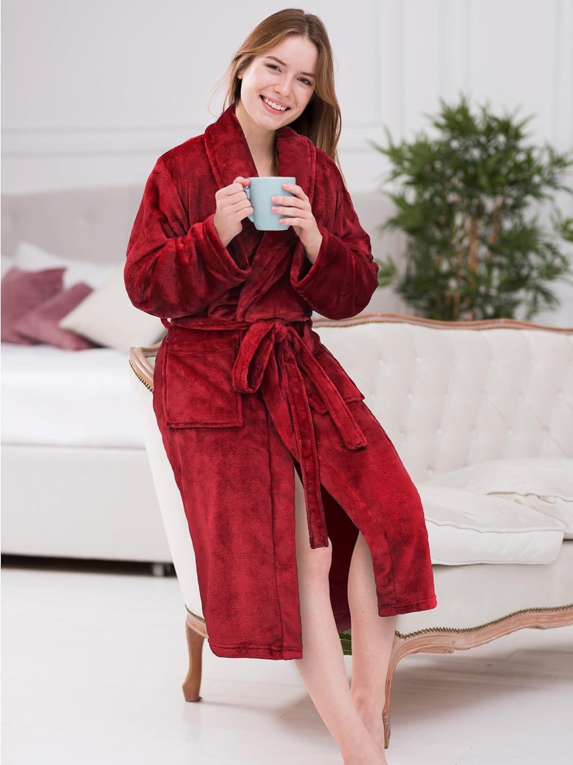PAVILIA Womens Robe Fleece Plush Soft, Fluffy Fuzzy Cozy Warm Lightweight Bathrobe, Shower Spa House Long Robe for Women