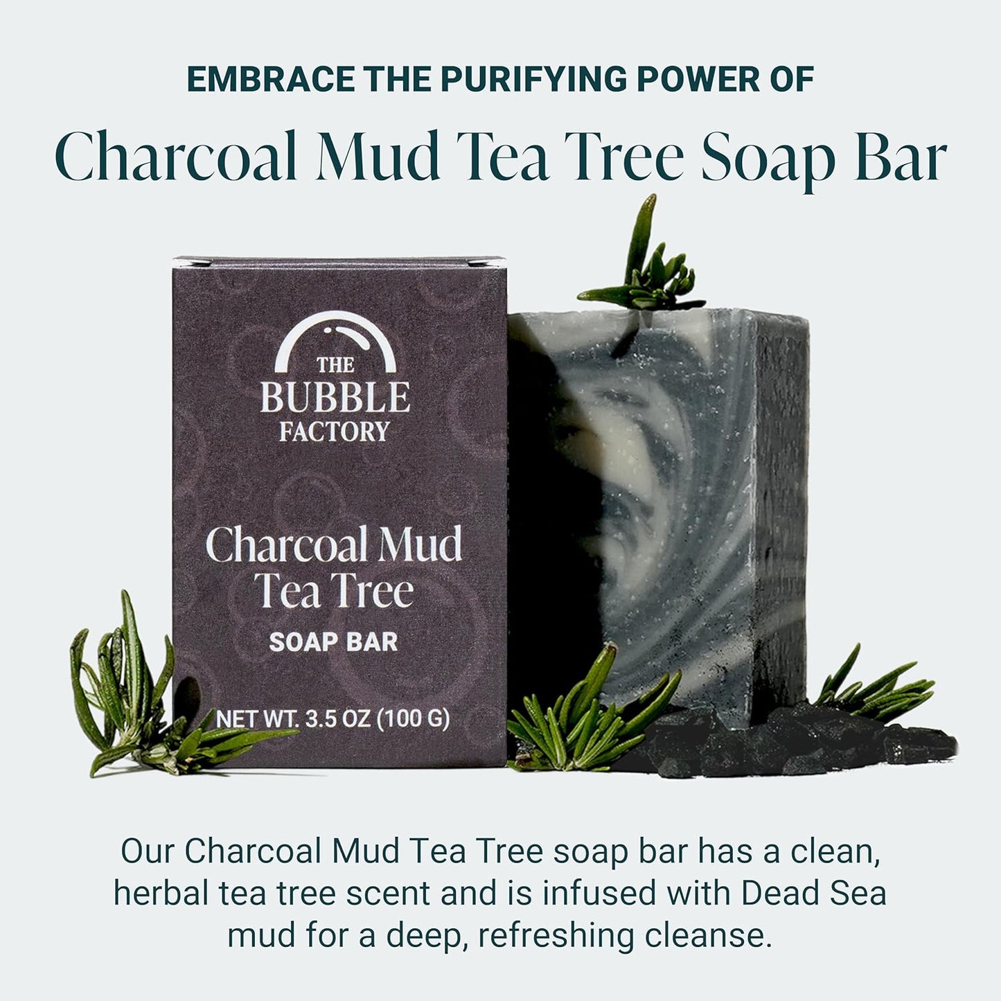 Handmade Soap, All Natural Soap for Women & Men, Hand, Bath & Body Natural Bar Soap, Vegan, Palm Oil Free, Made in USA with Shea Butter + Essential Oils, Charcoal Mud Tea Tree, 3 Bars