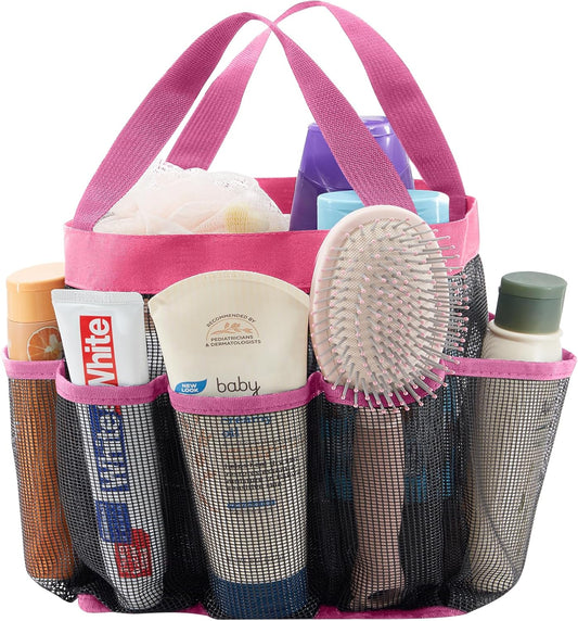 Lifewit Mesh Shower Caddy Freestanding Portable Shower Tote Bag for College Dorm, Bathroom, Gym, Travel, Quick Dry Hanging Shower Organizer with 7 Storage Pockets for Toiletry Essentials, Pink