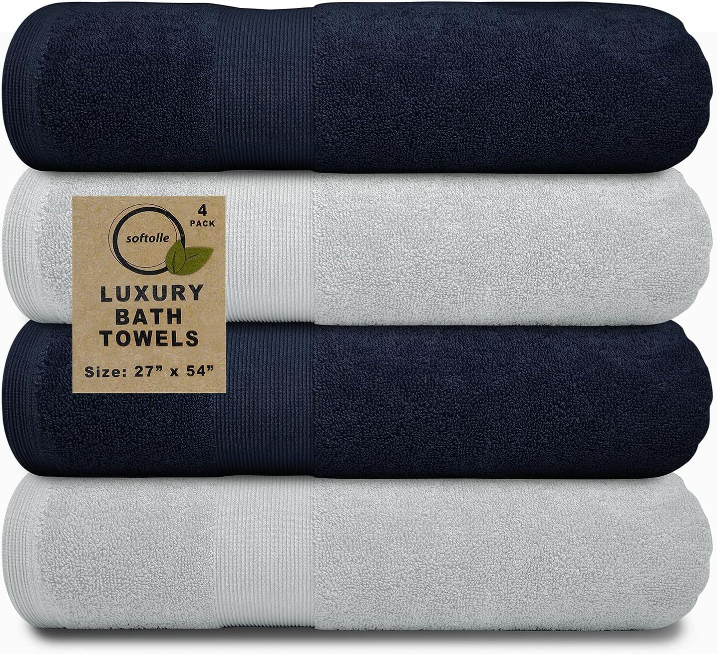 Softolle Luxury Bath Towels Set of 4 (27” x 54”) | Towels for Bathroom | Super Soft | Highly Absorbent Towels for Home, Spa, Gym (Silver Grey-Navy Blue)