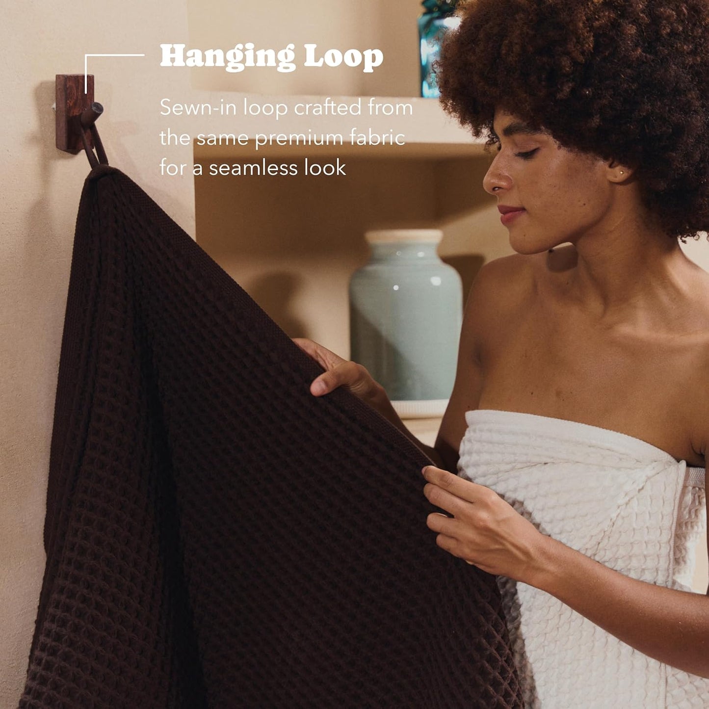 Luxury Japanese Cotton Waffle Bath Towel | Plush, Absorbent, and Quick Dry | Free Storage Bag Included (Dark Cocoa, Complete Set (4-Piece))